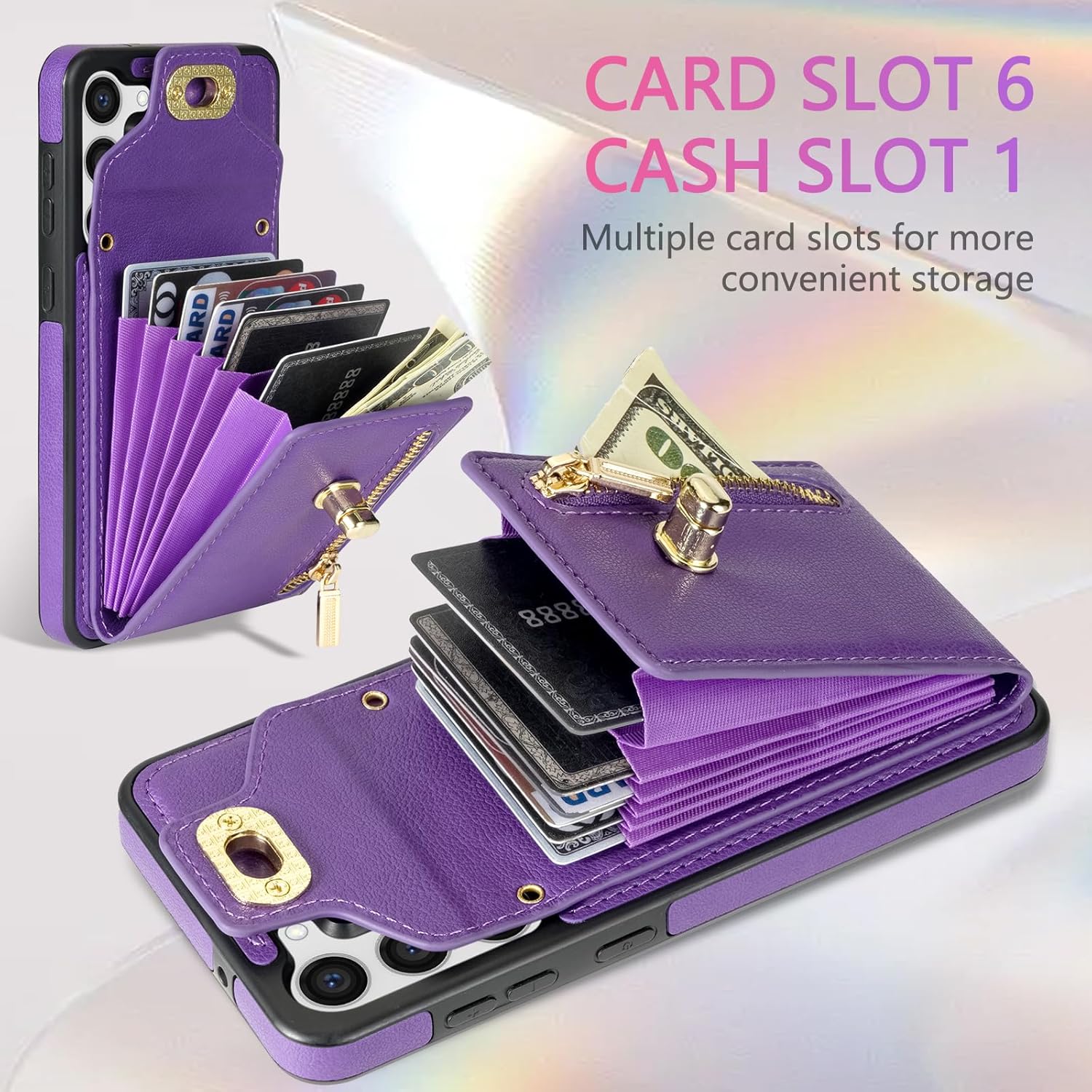 Asuwish Funda para teléfono Samsung Galaxy S23 5G con tarjetero para tarjeta de crédito, ranura con cremallera, correa cruzada, cordón, soporte de