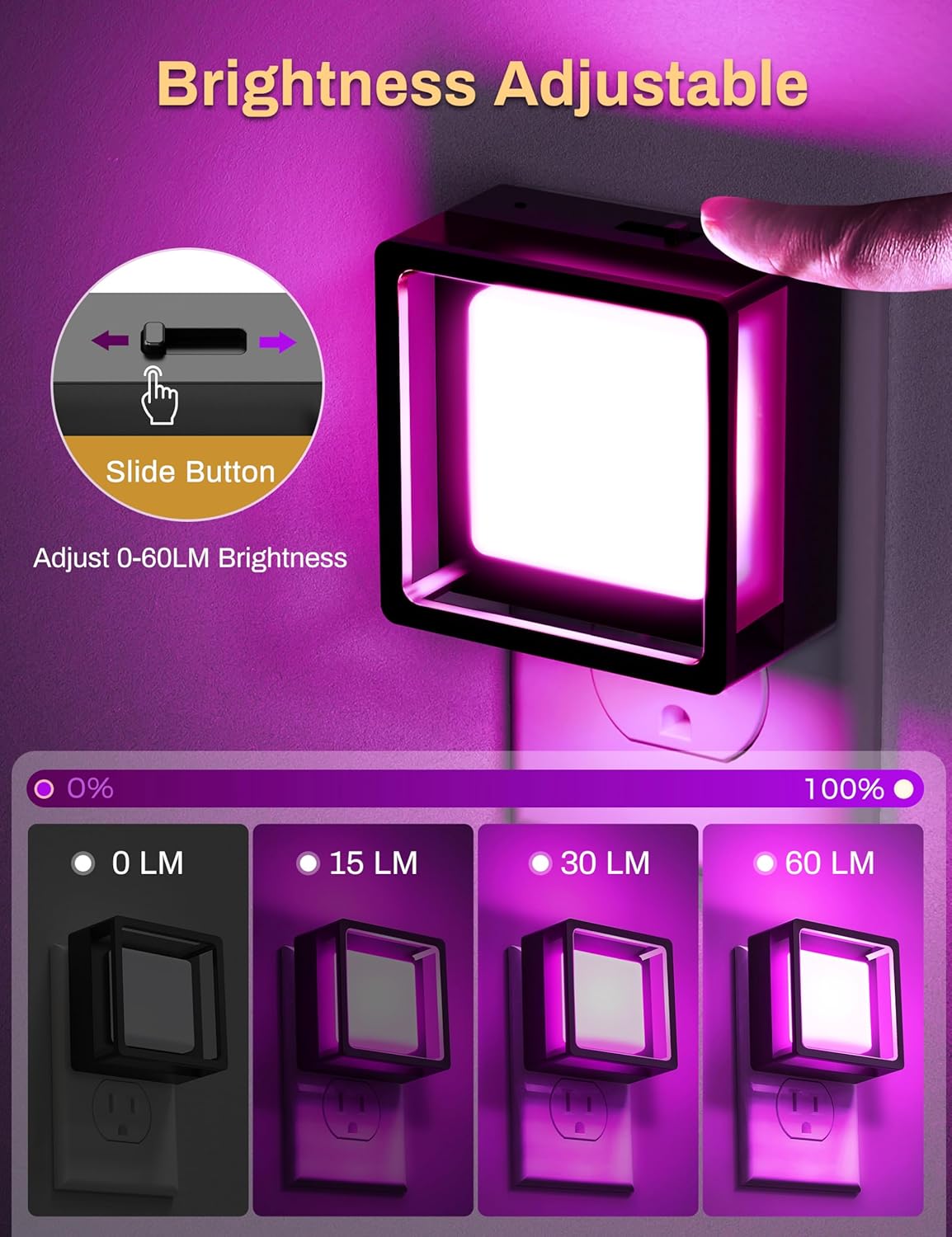 DORESshop Paquete de 2 luces nocturnas moradas, luces nocturnas enchufables a la pared, luz nocturna, sensor de atardecer a amanecer, luz nocturna