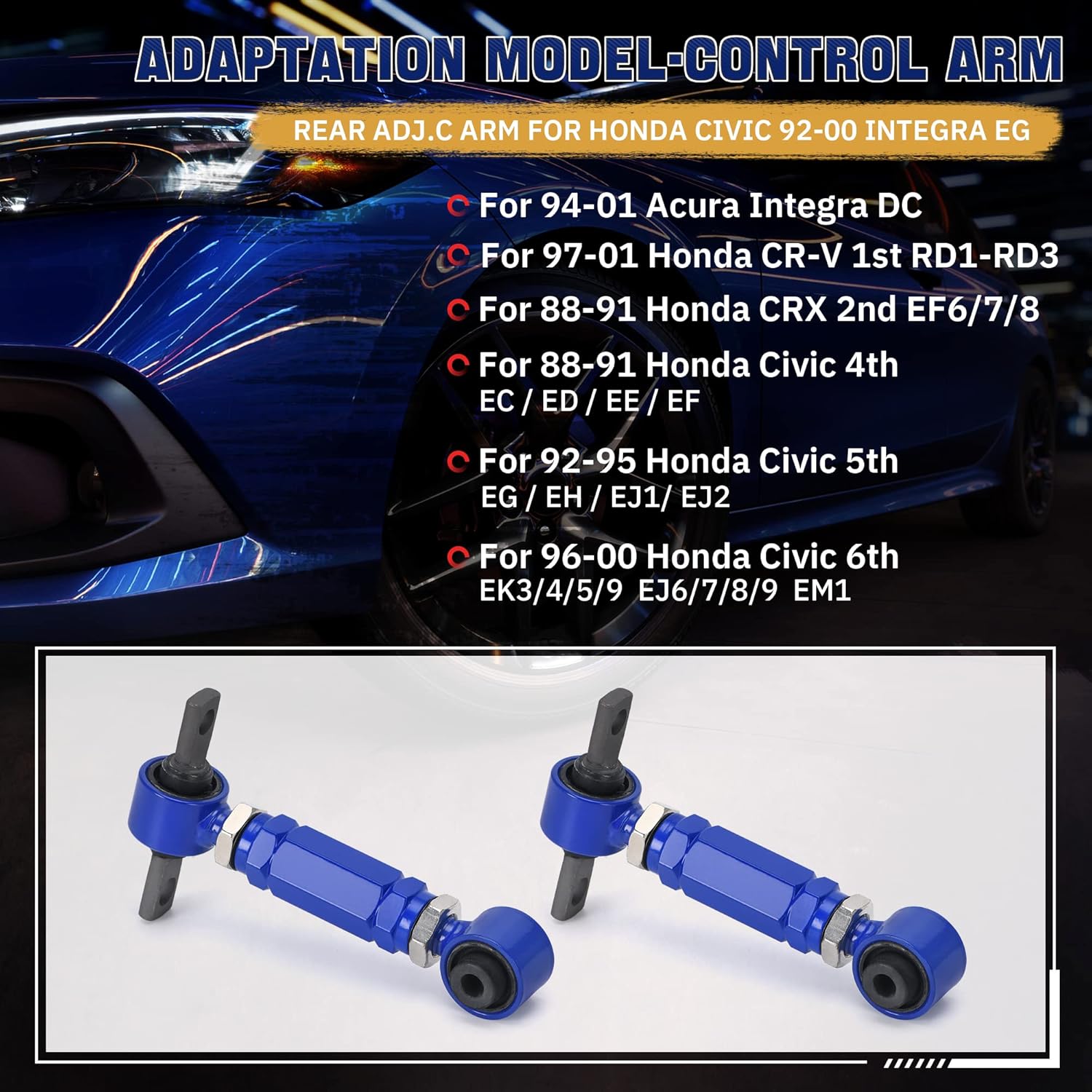 Integra EG – Brazo de control ajustable compatible con Honda Civic 92-00 (azul)
