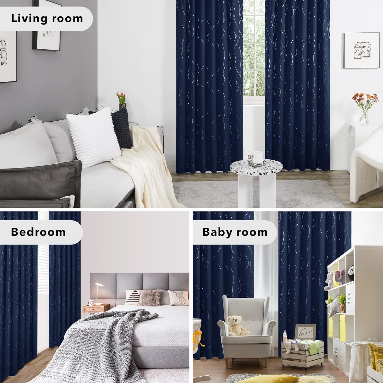 Deconovo Cortinas opacas para dormitorio, largo 72 pulgadas, cortinas de oscurecimiento de habitación, pestaña trasera y bolsillo para barra,
