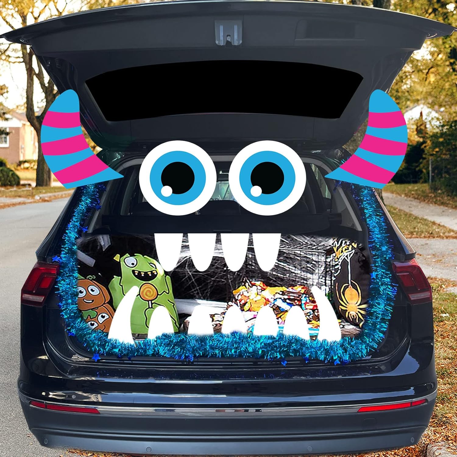 Joy Bang Decoración de Halloween para automóvil, kit de decoración de maletero de Halloween o automóvil para SUV, lindo monstruo con guirnalda de