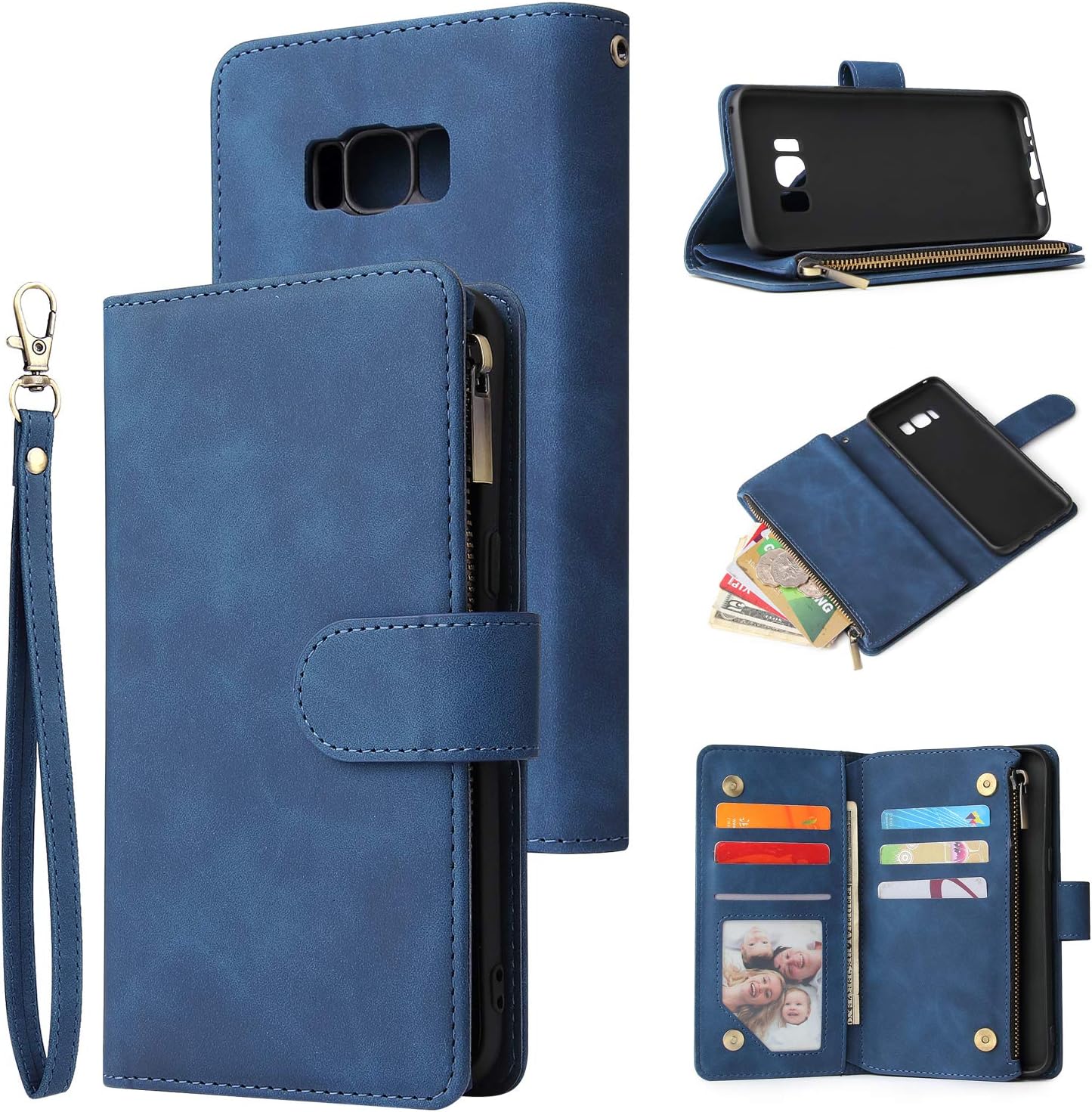 UEEBAI Funda tipo cartera para Samsung Galaxy S8, de piel sintética vintage de alta calidad, cierre magnético, bolsillo con cremallera, ranuras para