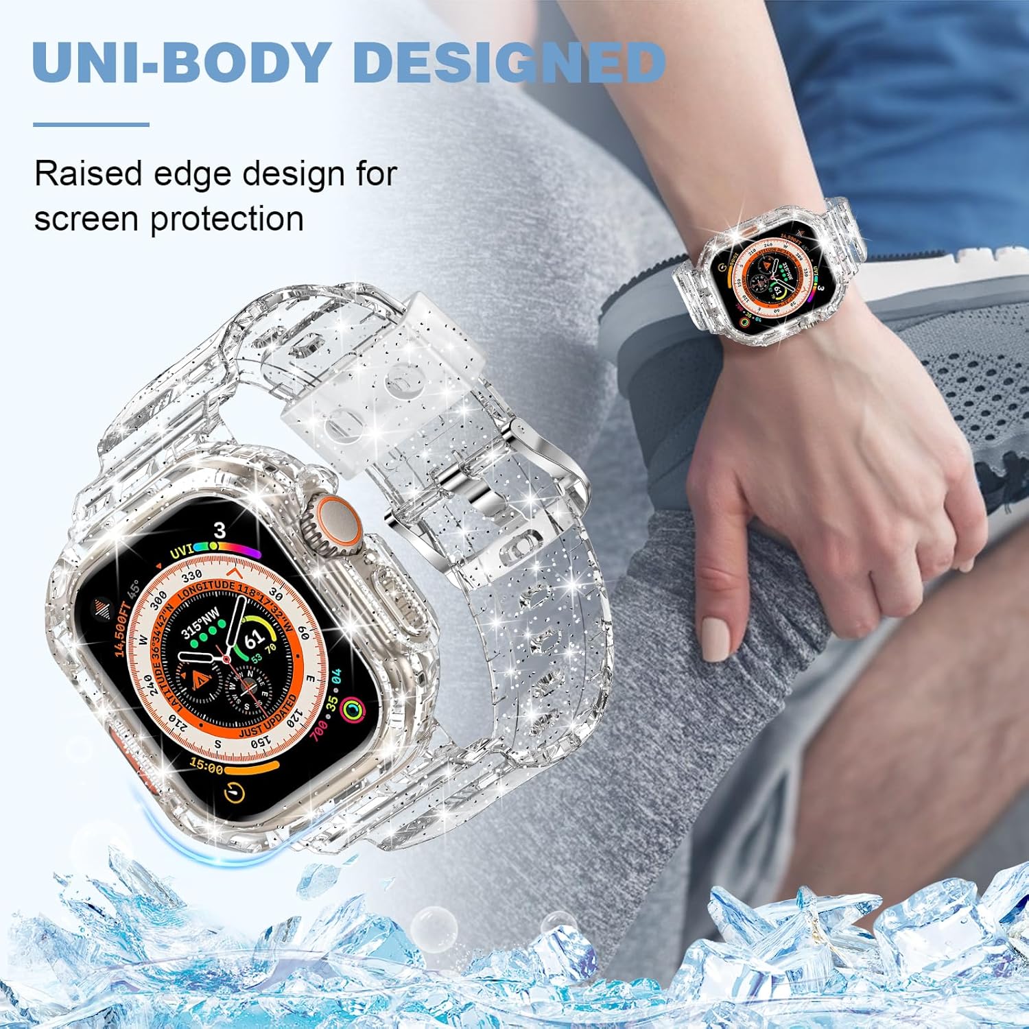 XYF Compatible con correas cristalinas para Apple Watch de 1.772 pulgadas, 1.732 pulgadas, 1.654 pulgadas, 1.614 pulgadas, 1.575 pulgadas, 1.575