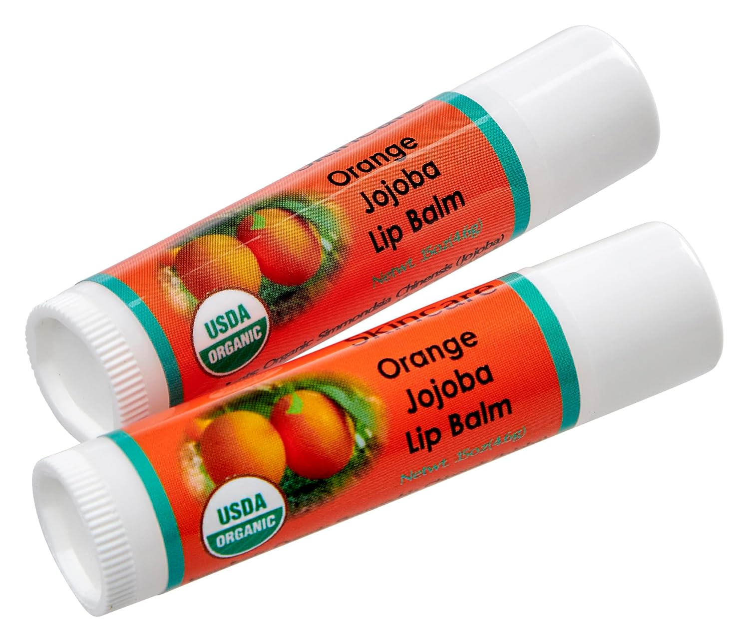 Paquete de 2 bálsamos labiales orgánicos de naranja con más del 70% de aceite de jojoba. 100% natural con cera de abejas. Hidratante naturalmente.