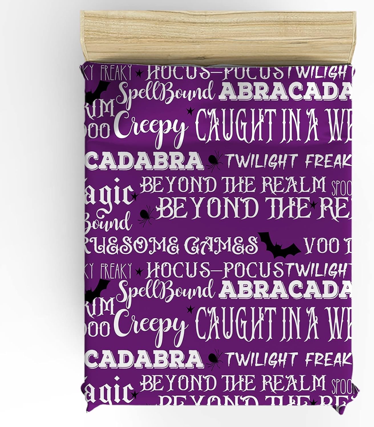 Juego de funda de edredón de Halloween morada, tamaño Queen, murciélago blanco y negro, SPI-der Hocus-Pocus con cierre de cremallera, edredón de