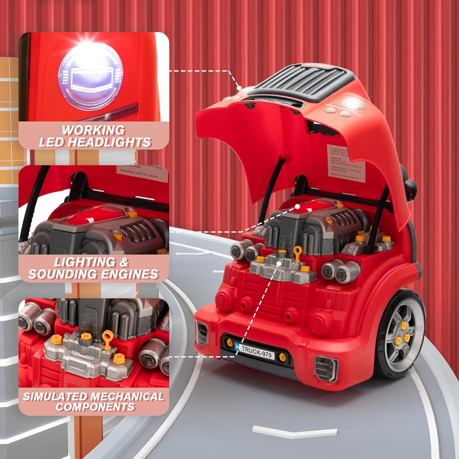Nyeekoy Kit de construcción de motor de juguete para niños, juguete de motor de camión grande para niños pequeños de 3 a 5 años, juguetes mecánicos