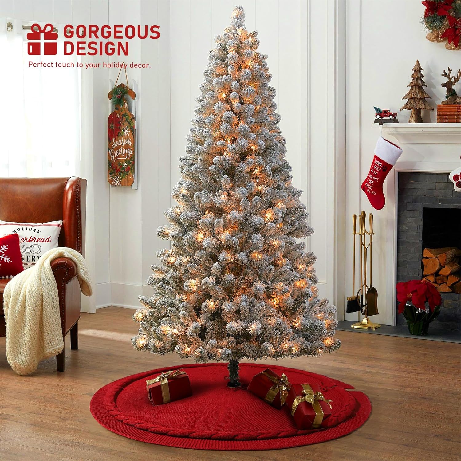 Falda de árbol de Navidad de punto de 48 pulgadas, falda de árbol de Navidad de punto trenzado rojo, decoración de falda de árbol de Navidad rústica