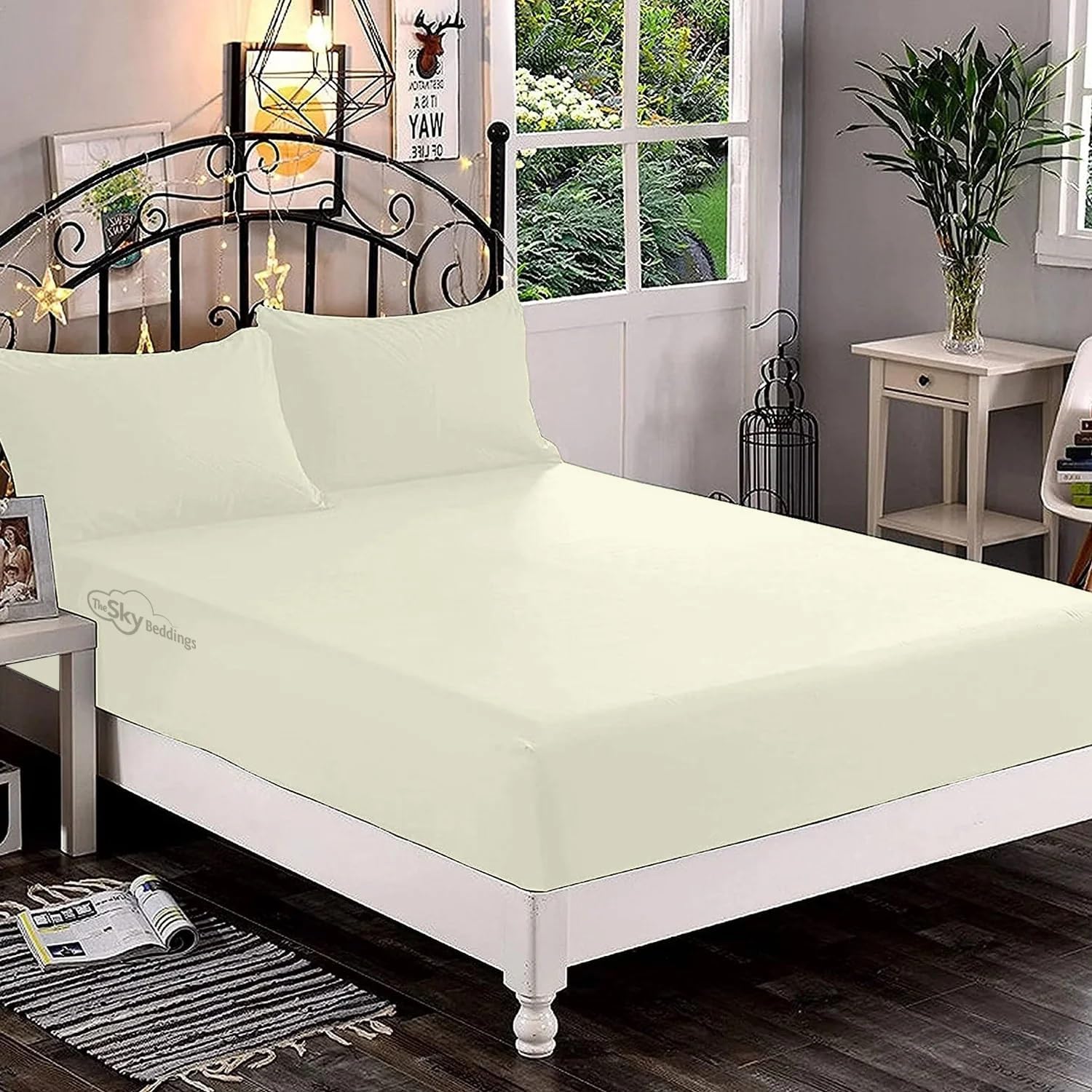 Sábana bajera ajustable de 600 hilos tamaño King con 2 almohadas, sábanas de lujo que se adaptan fácilmente a colchones de hasta 15 pulgadas,