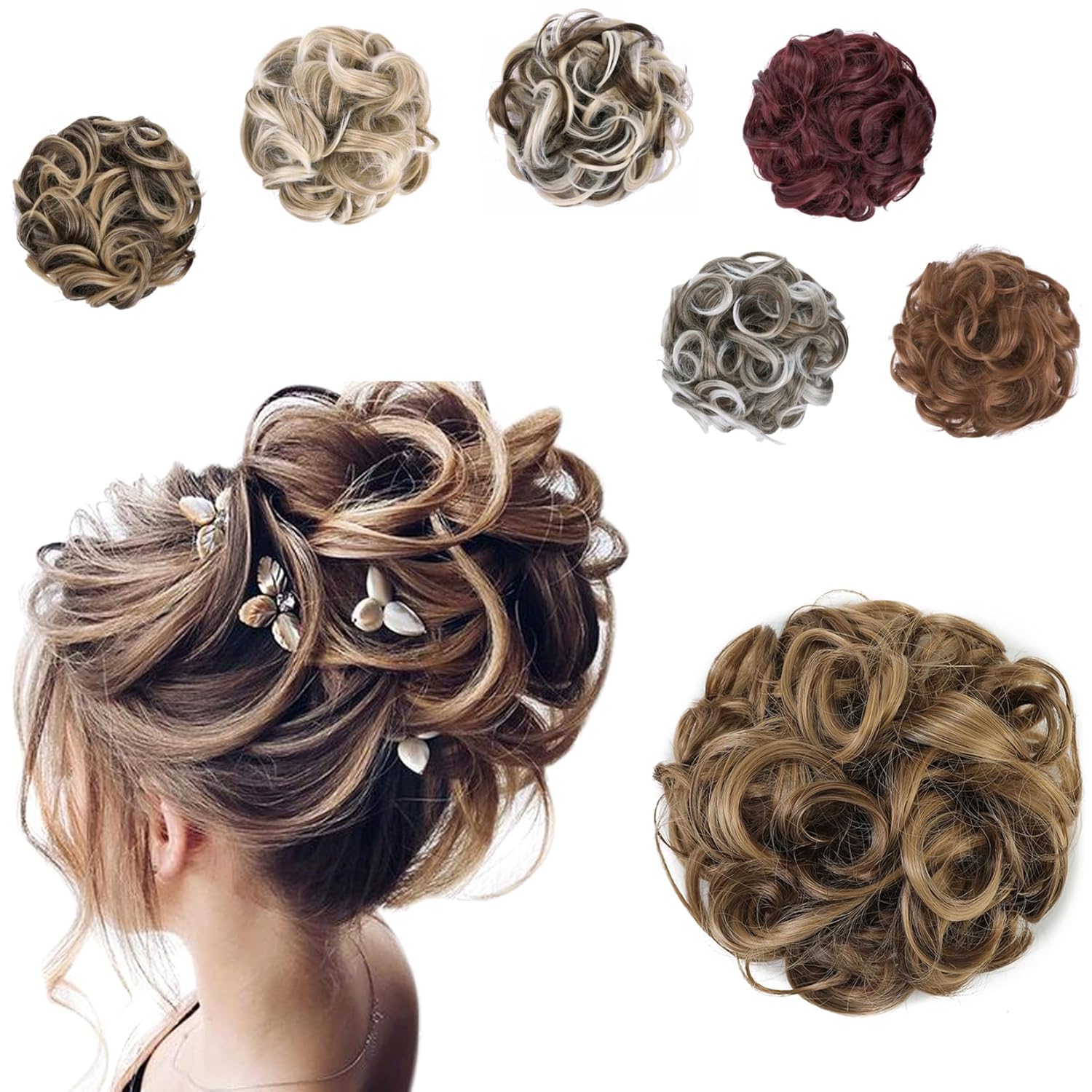 Extensiones de cabello sintético rizado y grande, 2.82 onzas, extensiones de cabello sintético con forma de dona, para mujeres y niñas (reflejos