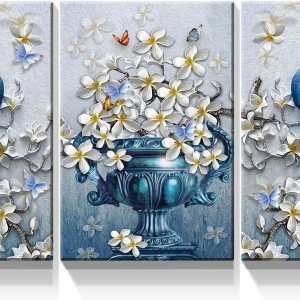 Denozer – 3 paneles de cuadros de arte de pared en lienzo de pavo real – Cuadros elegantes de flores de pavo real sobre lienzo, decoración de pared Denozer – 3 paneles de cuadros de arte de pared en lienzo de pavo real – Cuadros elegantes de flores de pavo real sobre lienzo, decoración de pared