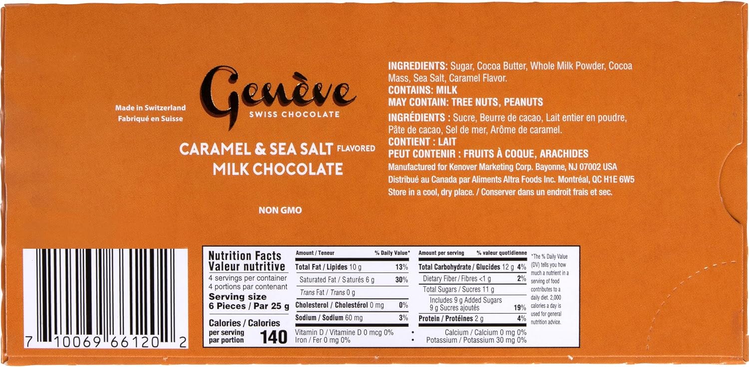 Geneve Radiance, chocolate con leche con caramelo y sal marina, 3.5 onzas (paquete de 3)  Chocolate suizo rico y cremoso  Todo natural  Kosher para