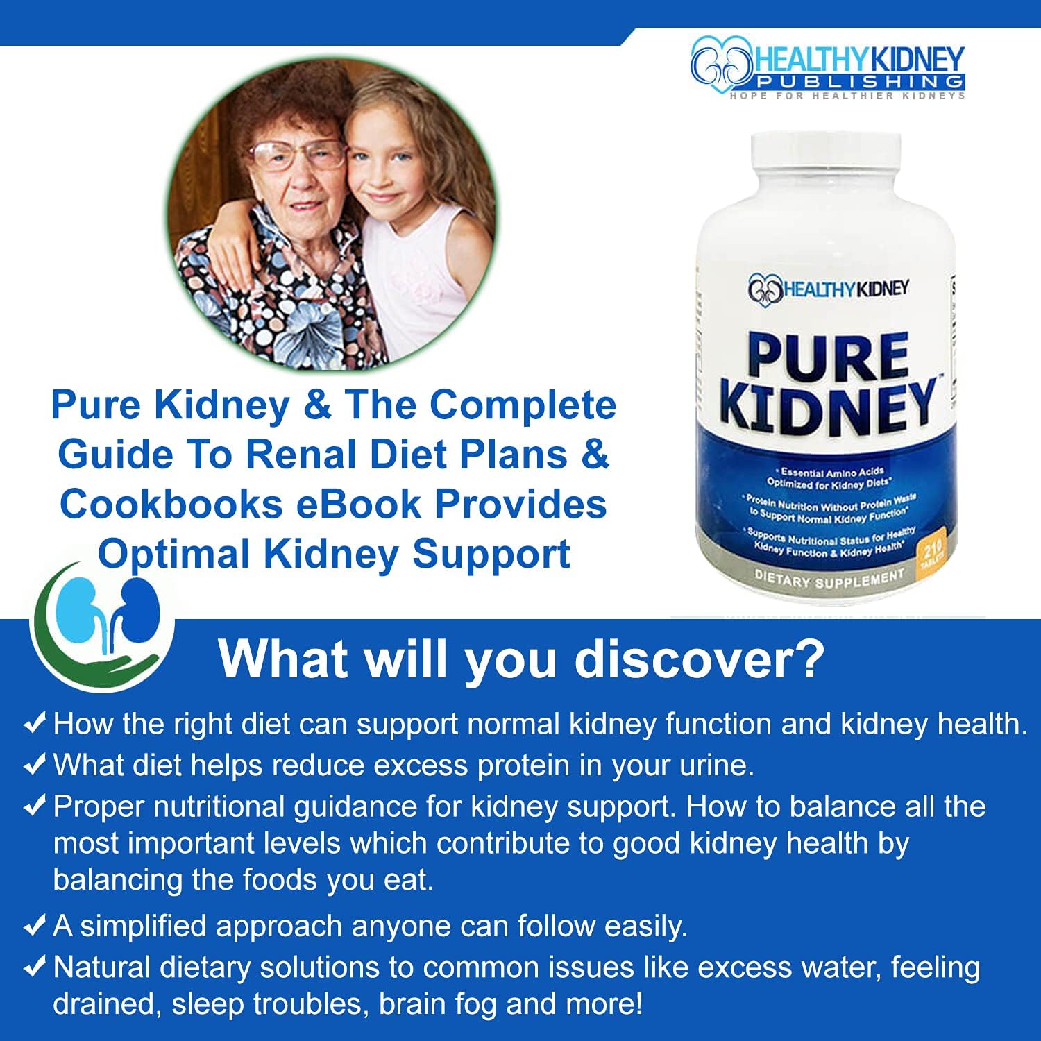 Suplemento de salud renal pura y libro de cocina de dieta renal para rejuvenecimiento, dieta baja en proteínas y suplemento renal. Libro de dieta