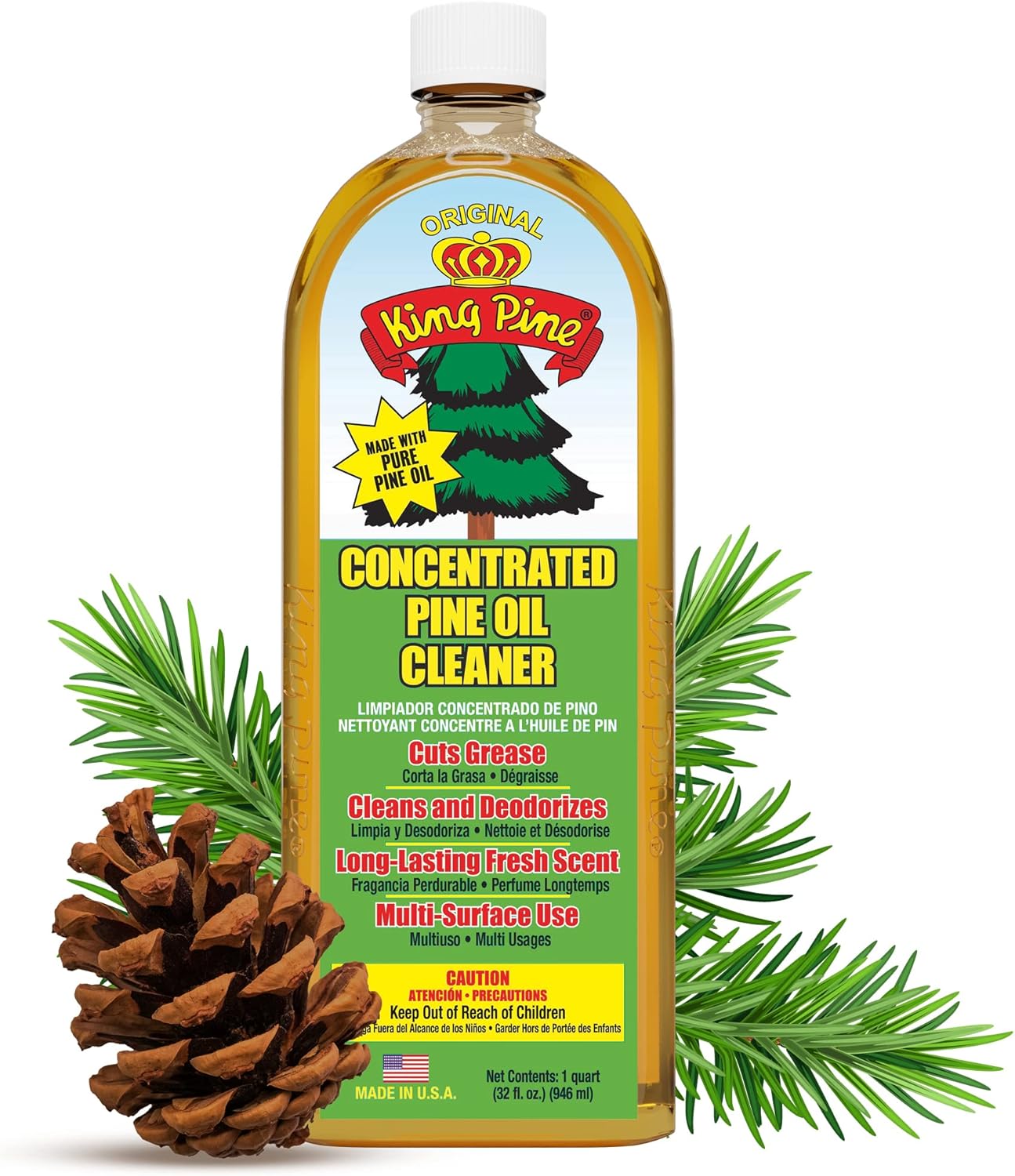 Limpiador concentrado de aceite de pino multisuperficie, fuerza industrial, oro, 32 onzas líquidas