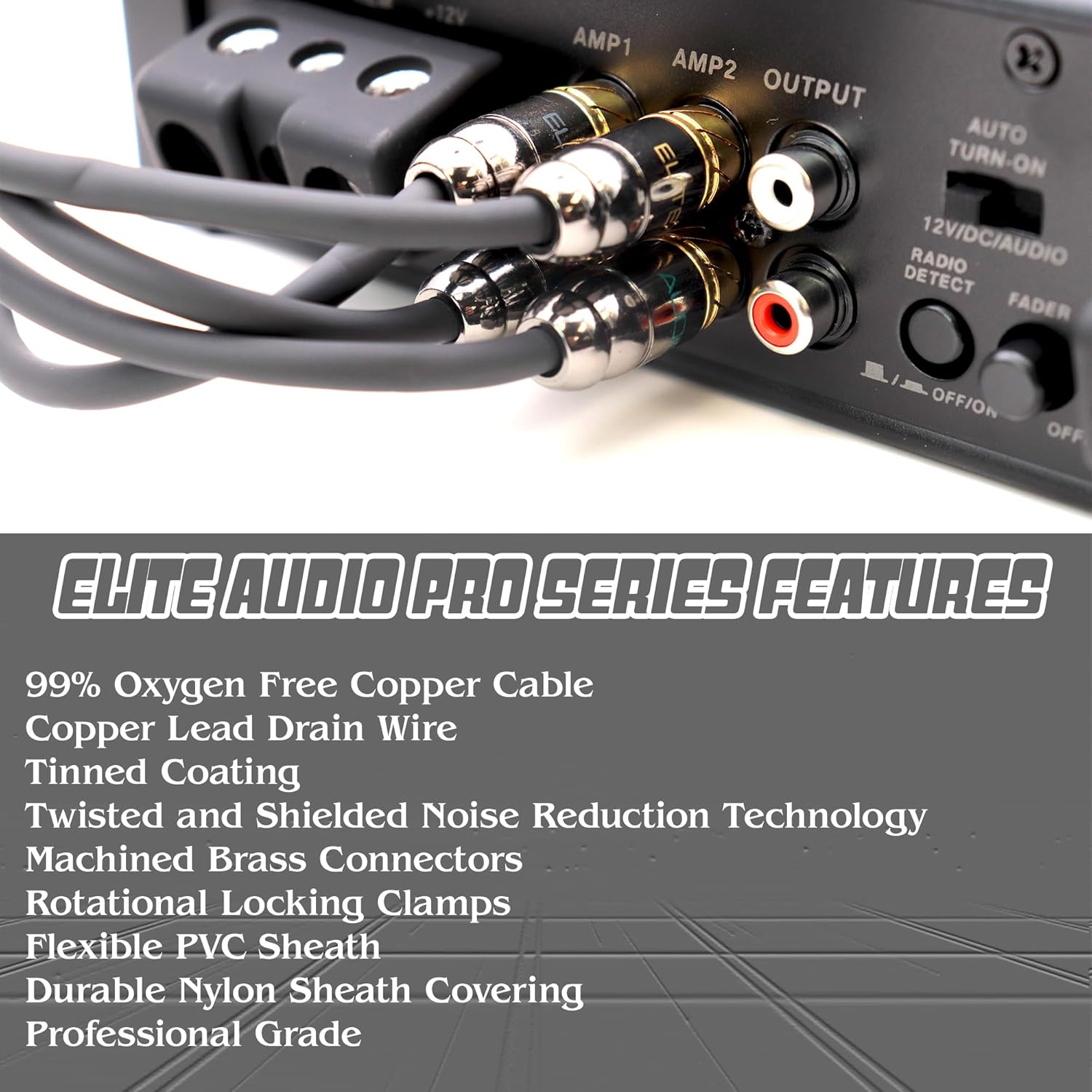 Elite Audio EA-PRO617 Cable RCA de cobre libre de oxígeno de 6 Ch de grado profesional de 17 pies – Conectores de latón, armadura triple blindada