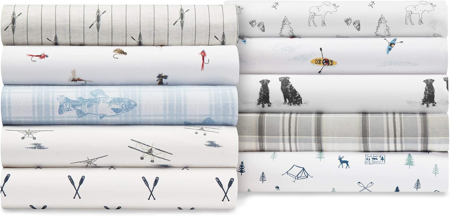 Eddie Bauer – Sábanas individuales XL, juego de ropa de cama de percal de algodón, decoración fresca y fresca para el hogar (campamento en cascada,