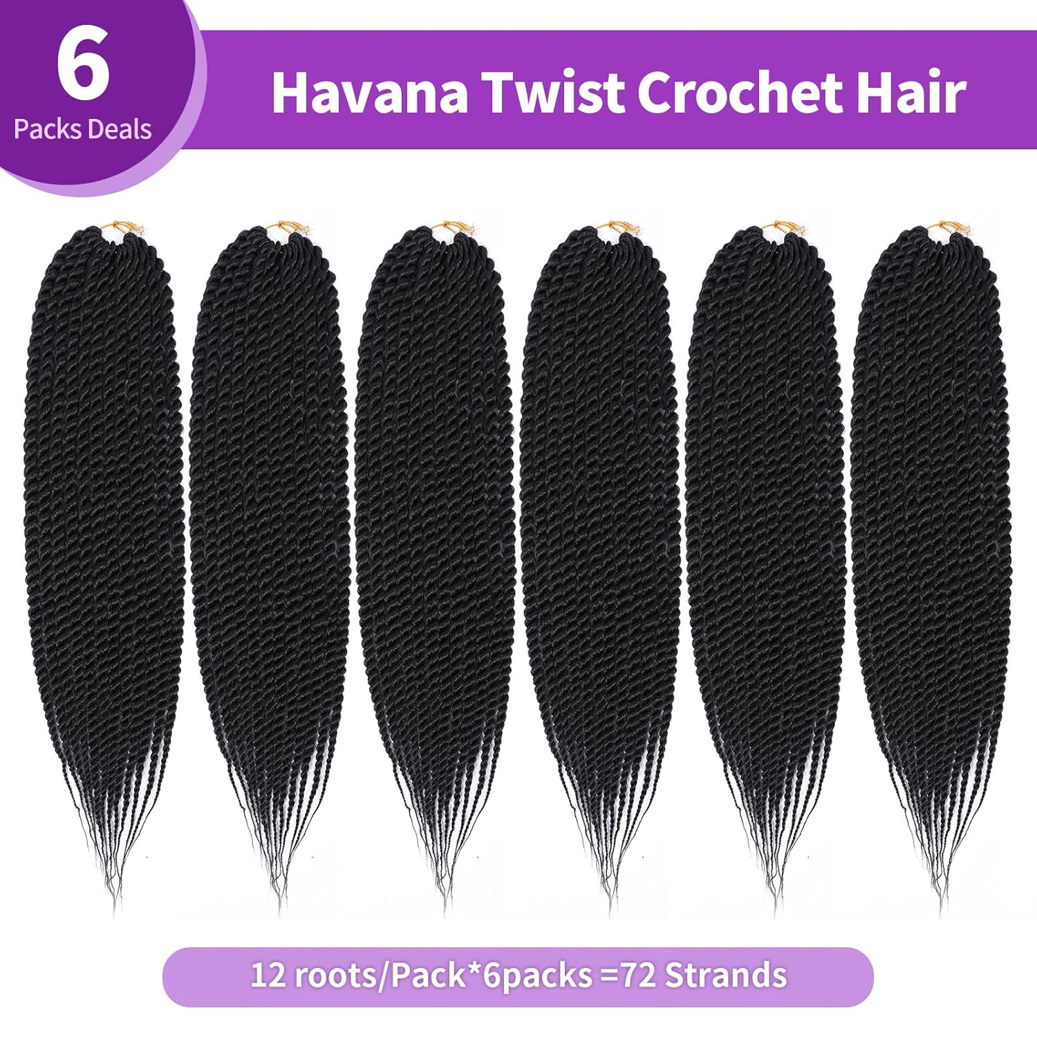 Admutty – Cabello trenzado torcido de crochet, trenzas de cabello senegalés torcido estilo Havana mambo, 22 pulgadas, 1B#