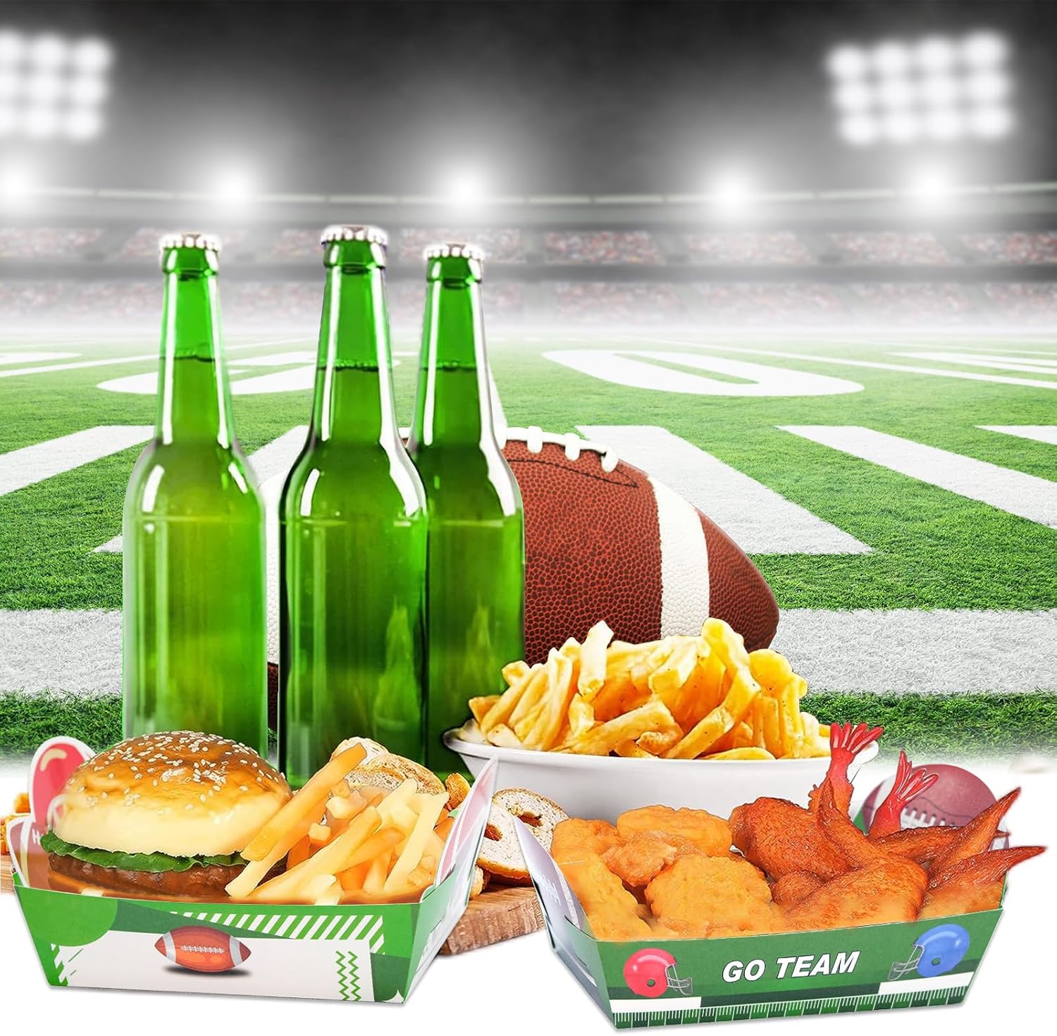 Paquete de 36 bandejas de papel desechables para fiestas de fútbol, bandejas de comida desechables de 5 libras, bandejas de palomitas de maíz para