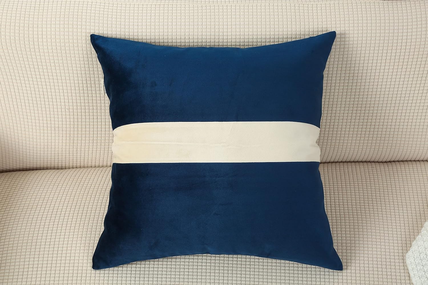TangDepot Hevey – Funda de cojín decorativa de terciopelo, a rayas blancas crema, súper suave, para interiores y exteriores, (18 x 18 pulgadas, azul