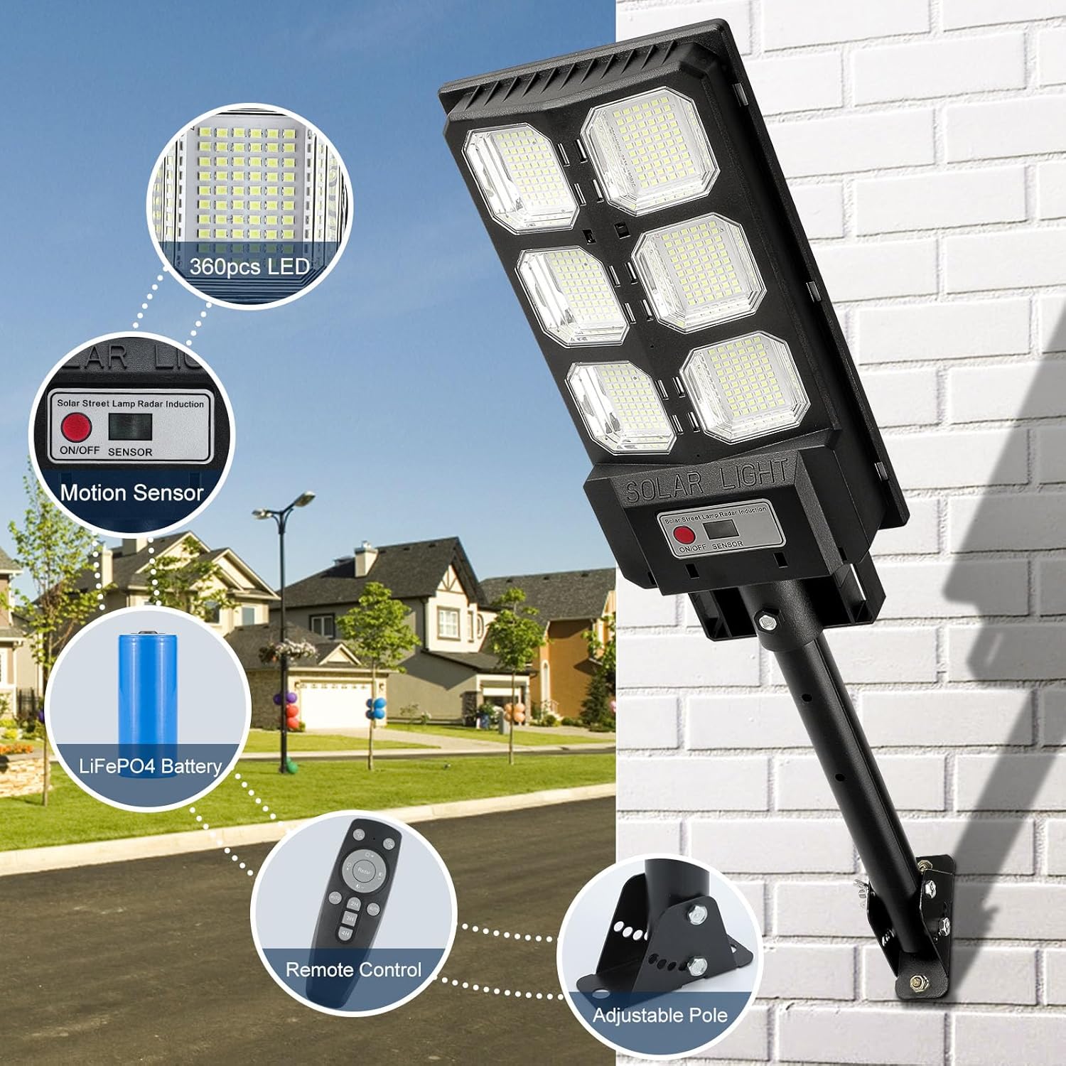 SZPIOSTAR Luces solares para exteriores, luz de calle solar impermeable del atardecer al amanecer con sensor de movimiento y control remoto, lámpara