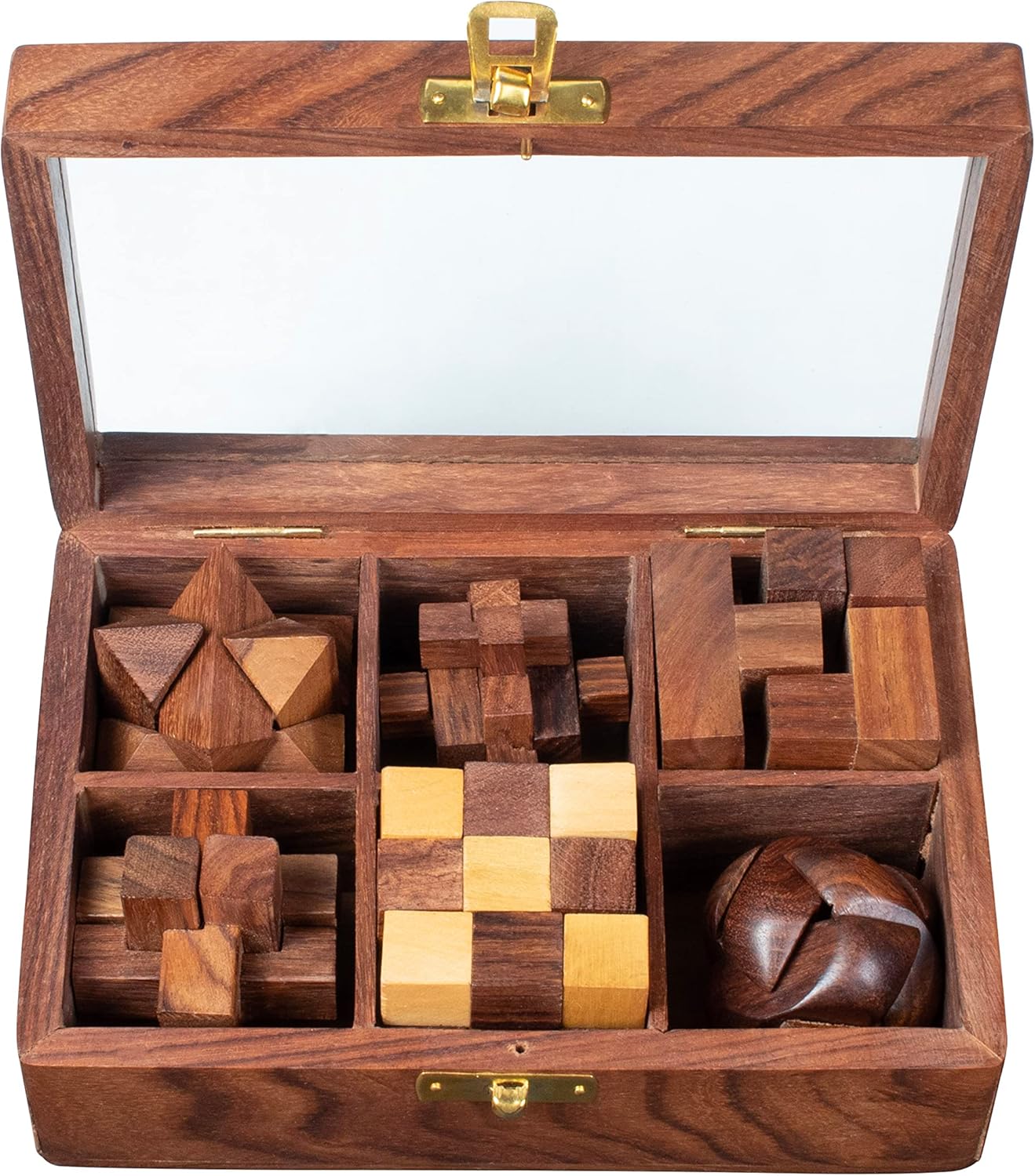 Juego de rompecabezas 6 en 1 de madera para desafiantes rompecabezas para adultos y juegos cerebrales para niños, traje para sala de estar