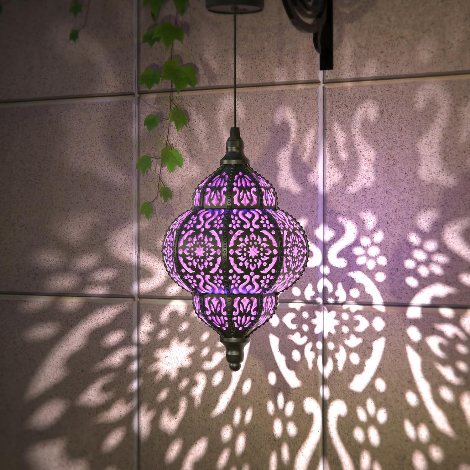 Hapjoy Luces solares colgantes para decoración de jardín al aire libre, farol solar impermeable de plástico marroquí, decoraciones al aire libre