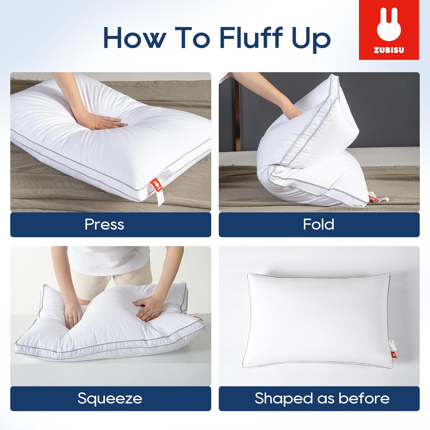 Almohada de plumas de ganso y plumón para dormir de lado, Hotel Collection – Almohadas de cama tamaño Queen con funda de 100% algodón, juego de 2