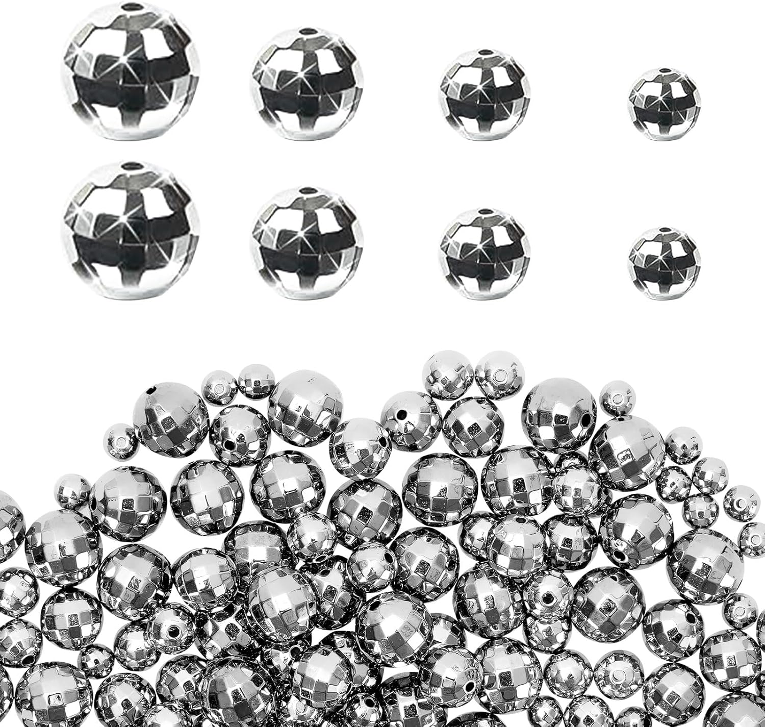 Whaline 160 cuentas de bola de discoteca de 4 tamaños, bola de espejo reflectante plateada de los años 70 y 80, accesorios de disfraces, trajes de