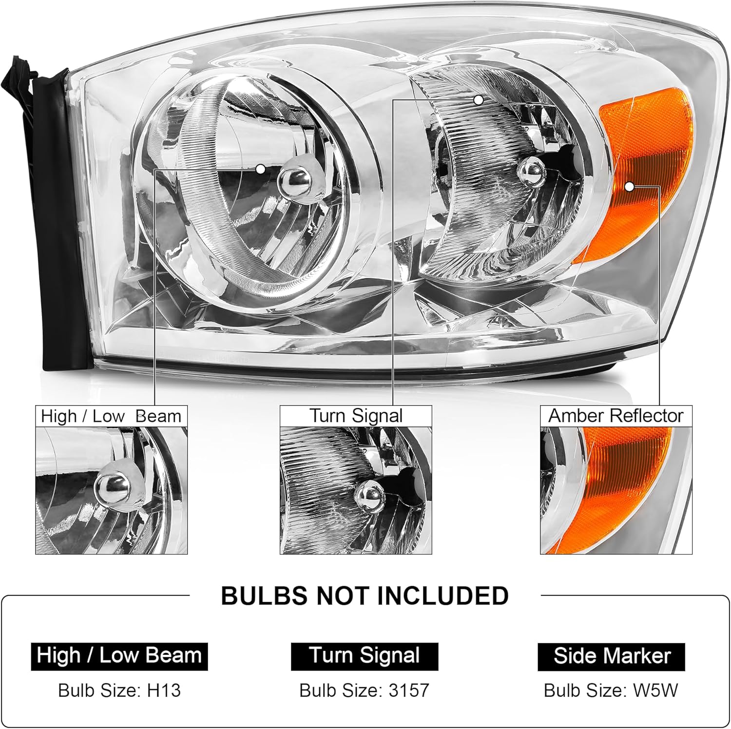 Conjunto de faros delanteros compatible con Dodge Ram 1500 06, 07 08, 2006, 2007, 2008, 2009, Ram 25003500, lado del conductor y del pasajero