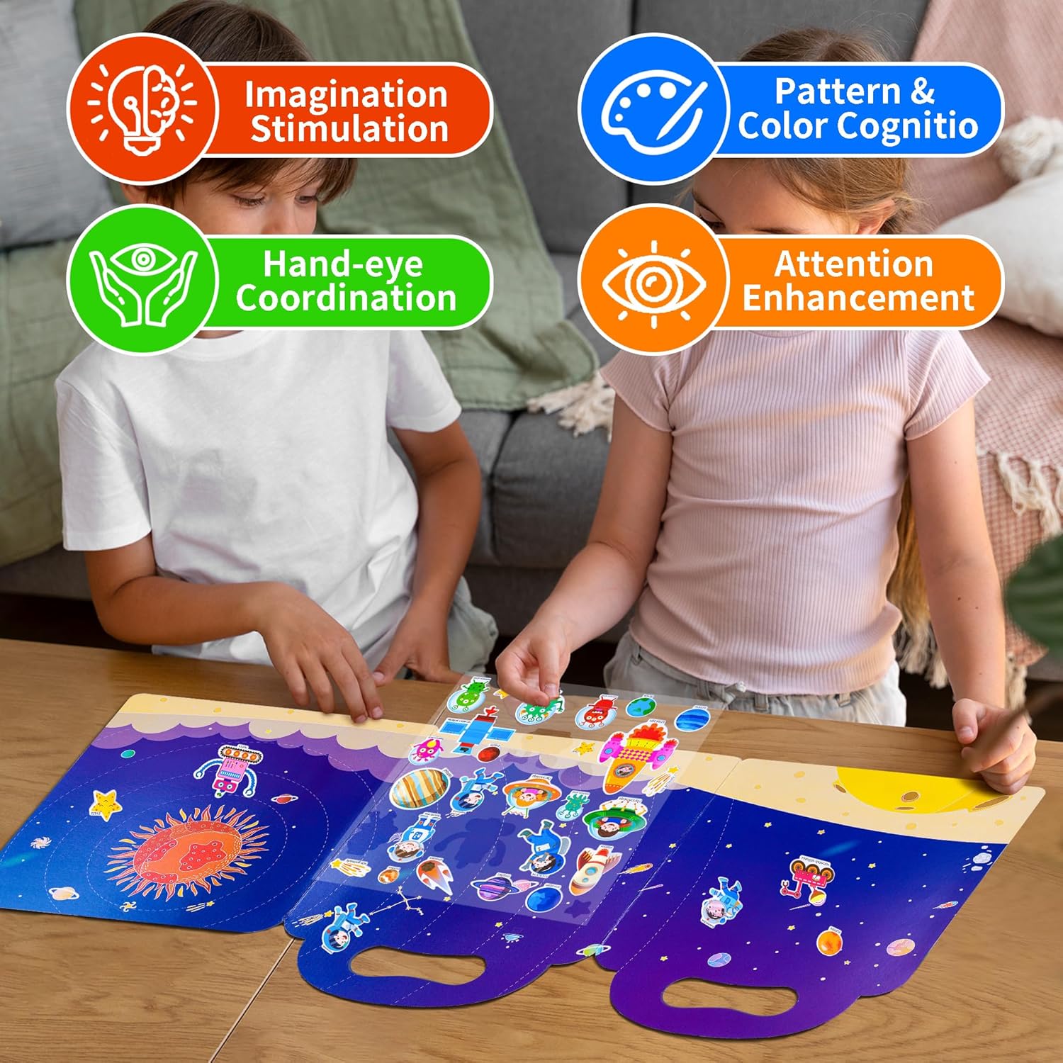 Libro de calcomanías reutilizables para niños, 3 juegos de libros de actividades temáticas con calcomanías hinchadas para niños y niñas de 3, 4, 5,