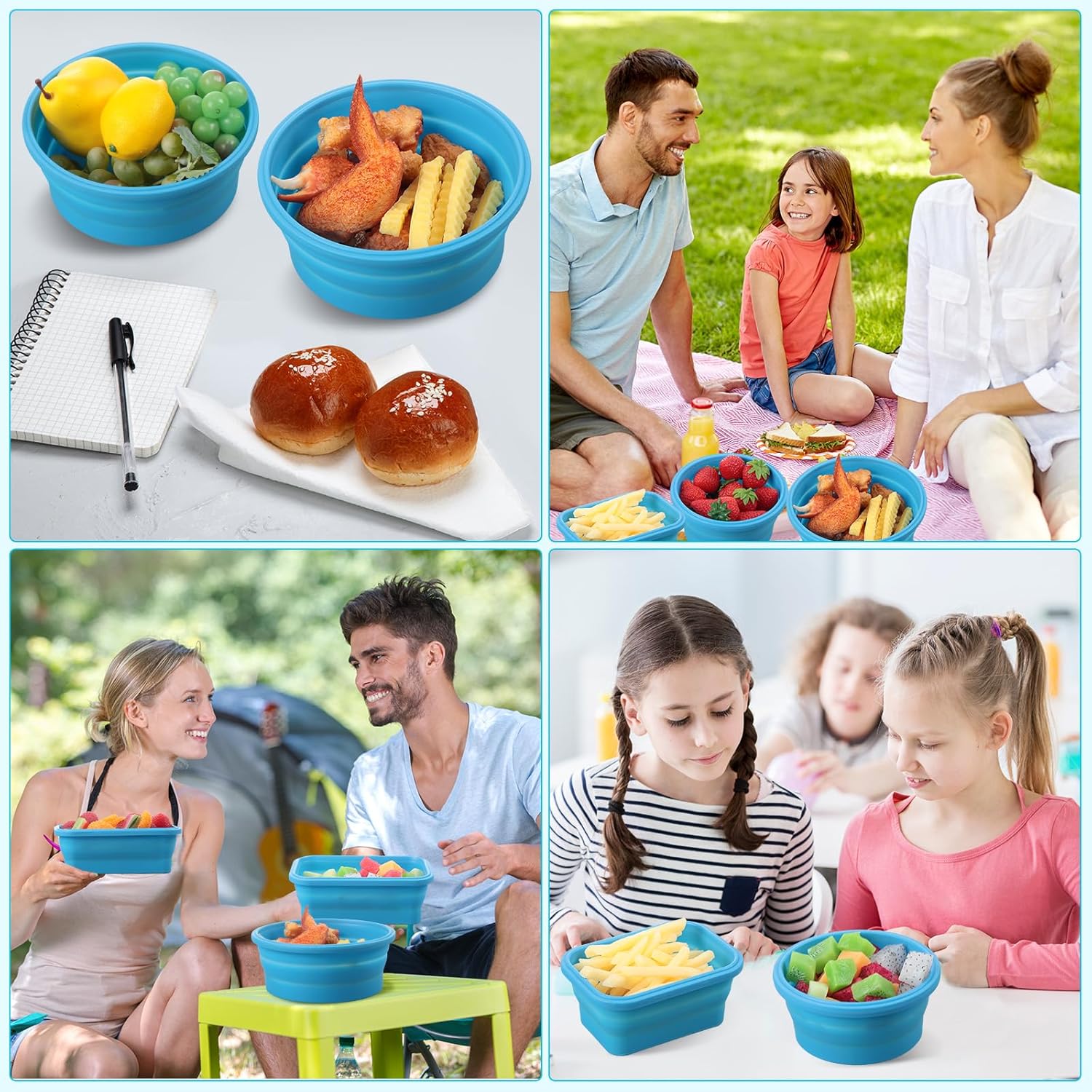 Dandat 12 recipientes plegables de silicona para almacenamiento de alimentos, contenedores plegables de silicona para el almuerzo, 6 rectangulares y