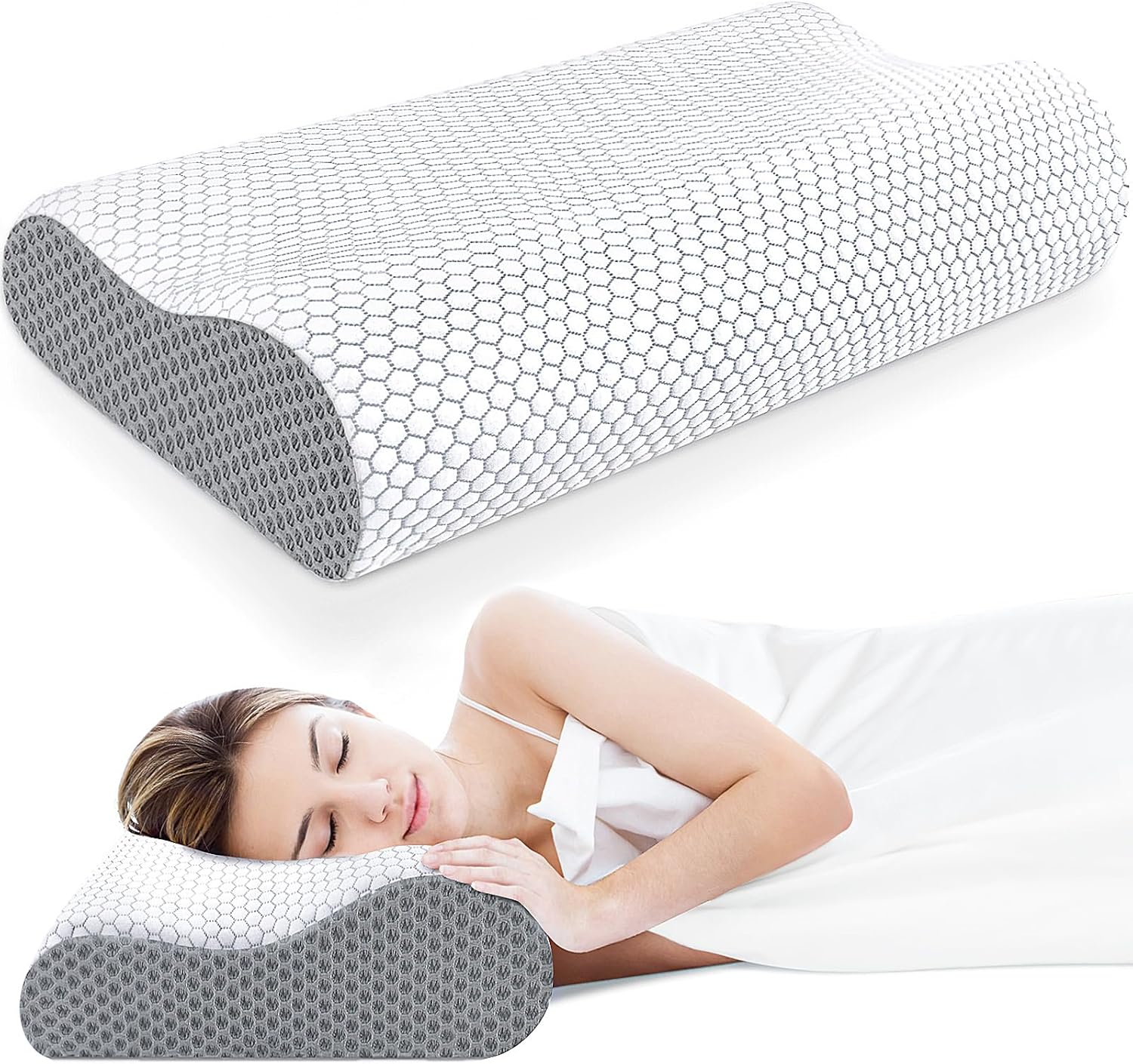 CushZone Almohada cervical ergonómica para aliviar el dolor, soporte para cuello y hombros, para dormir lateral, espalda y estómago, artículos