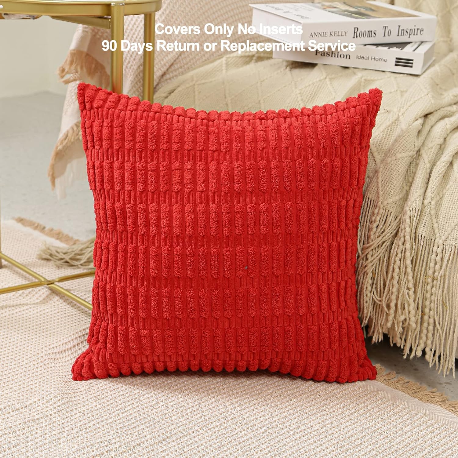 Fundas de almohada de 18 x 18 pulgadas, fundas de cojín cuadradas de pana suave a rayas bohemias para decoración del hogar, fundas de almohada