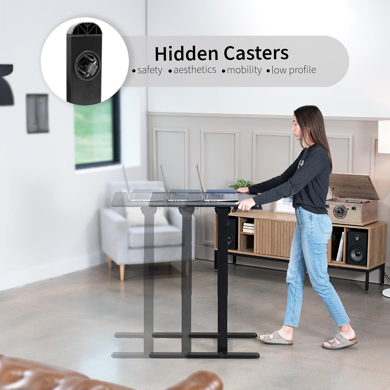 VIVO CART-E1TB – Mesa eléctrica de 28 x 20 pulgadas, escritorio móvil con ruedas ocultas, mesa de cama de hospital ajustable en altura, escritorio