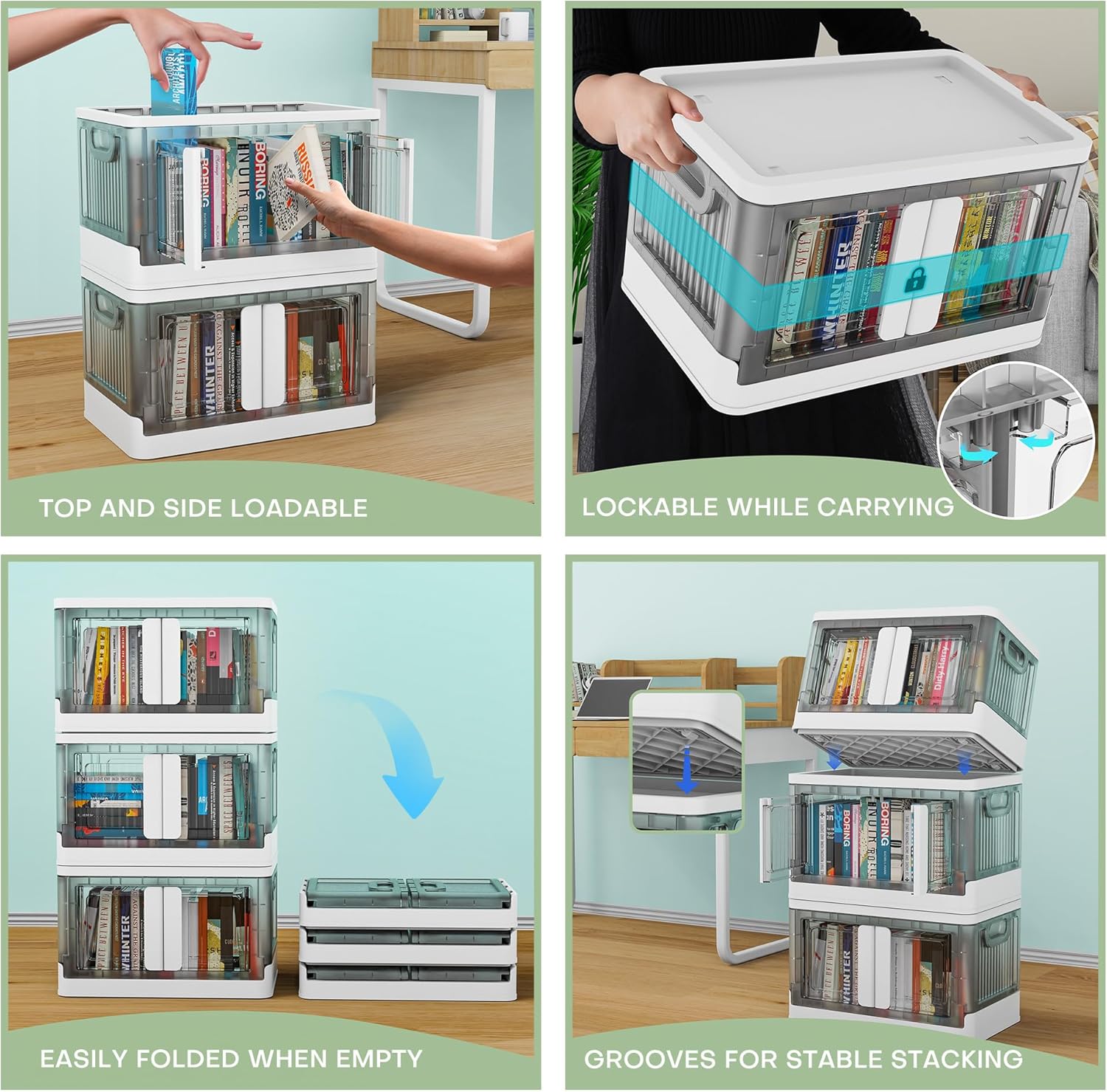 Our Modern Space Paquete de 6 cajas de almacenamiento organizadoras de armario de 8.5 galones, plegables y plegables con ruedas, perfecto para