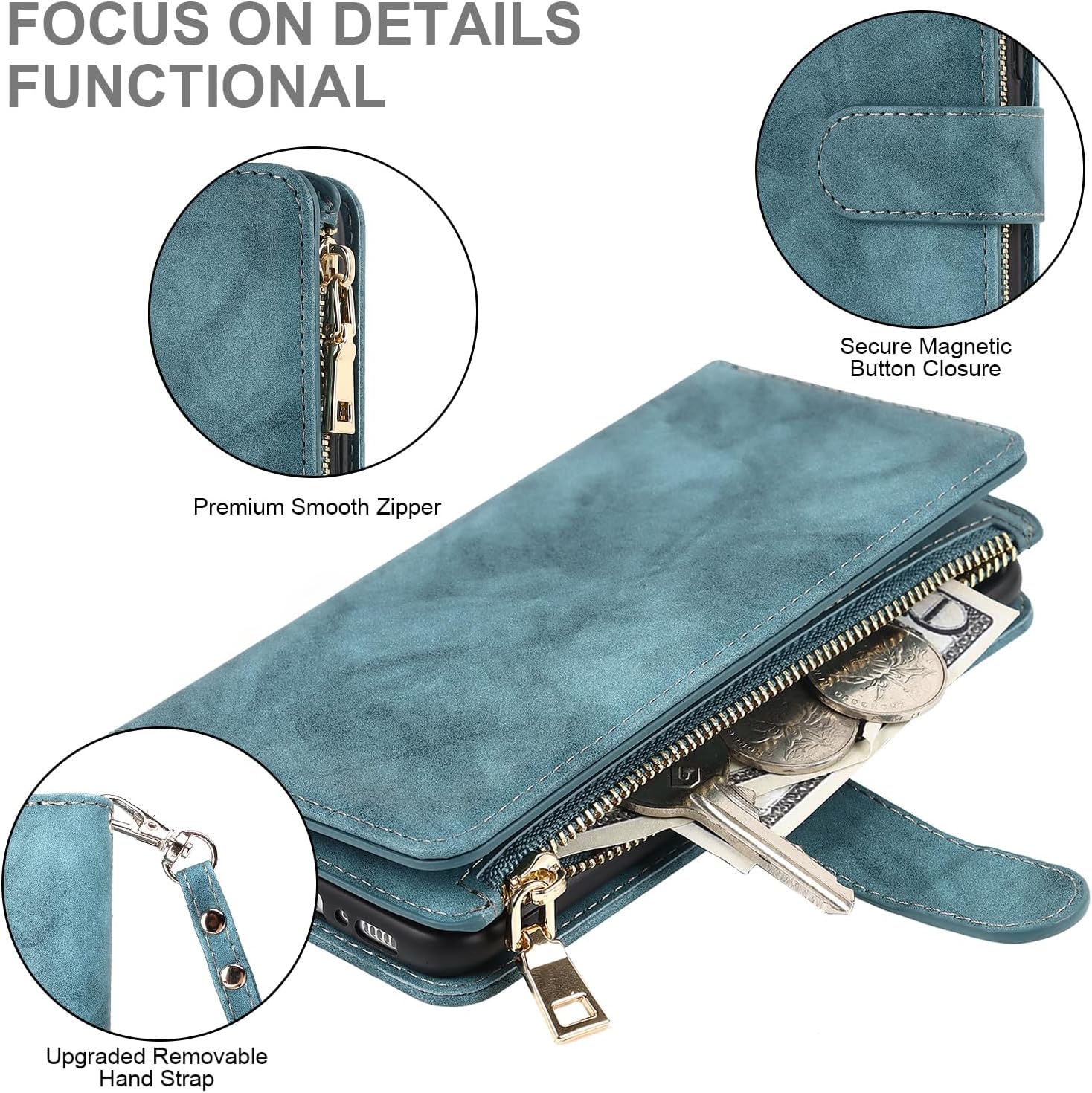 Funda para teléfono iPhone 13 Mini Funda tipo cartera con tarjetero para iPhone 13 Mini, funda de cuero tipo cartera con tapa y tarjetero – Azul