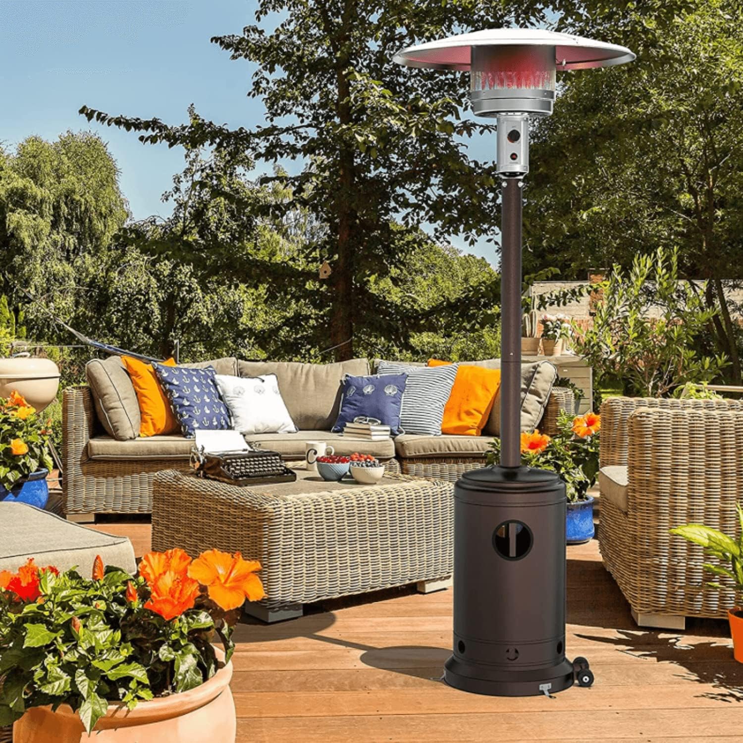 Calentadores de propano para patio al aire libre, 41,000 BTU de acero de calentamiento rápido, ahorro de energía, calentador de gas alto con ruedas,
