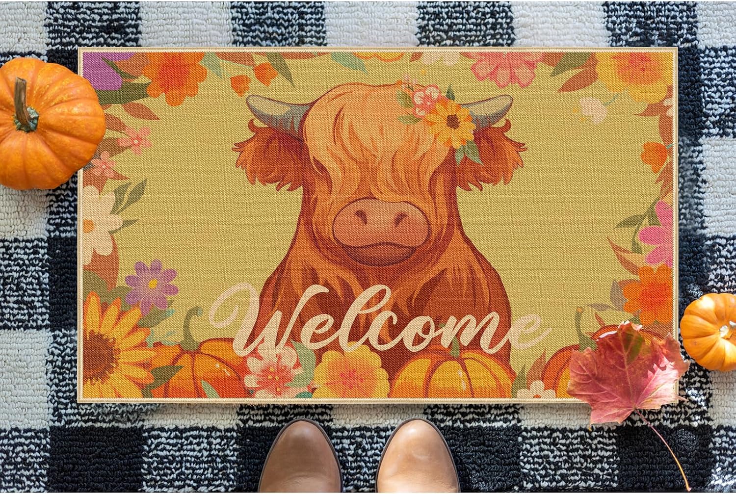 Tapete de bienvenida de otoño, parte trasera de goma, antideslizante, para otoño, Acción de Gracias, otoño, temporada, hogar, interior, exterior,