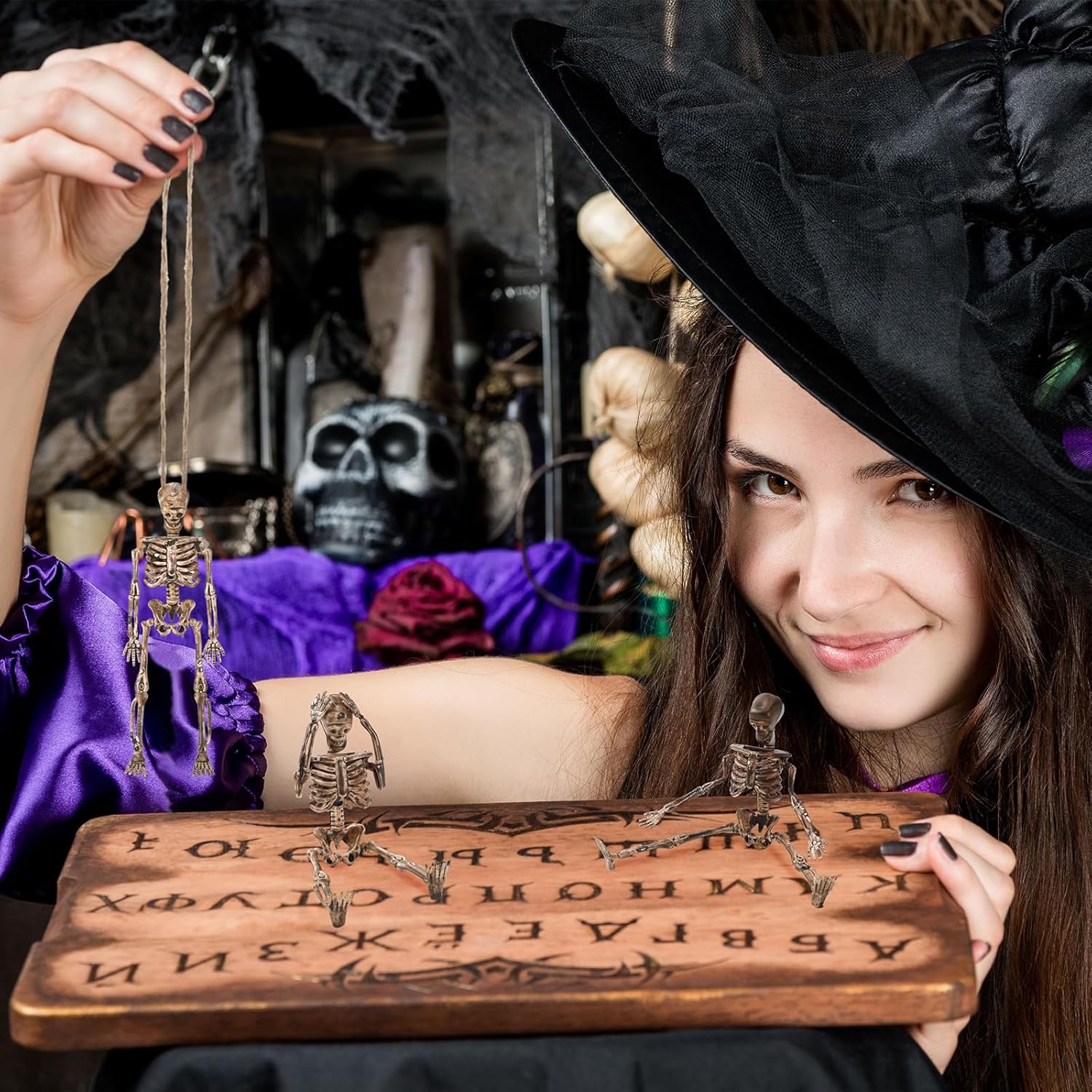 24 piezas de decoración de esqueleto de Halloween de 5.75 pulgadas, decoración de esqueleto de cuerpo completo de plástico, mini esqueleto pequeño,