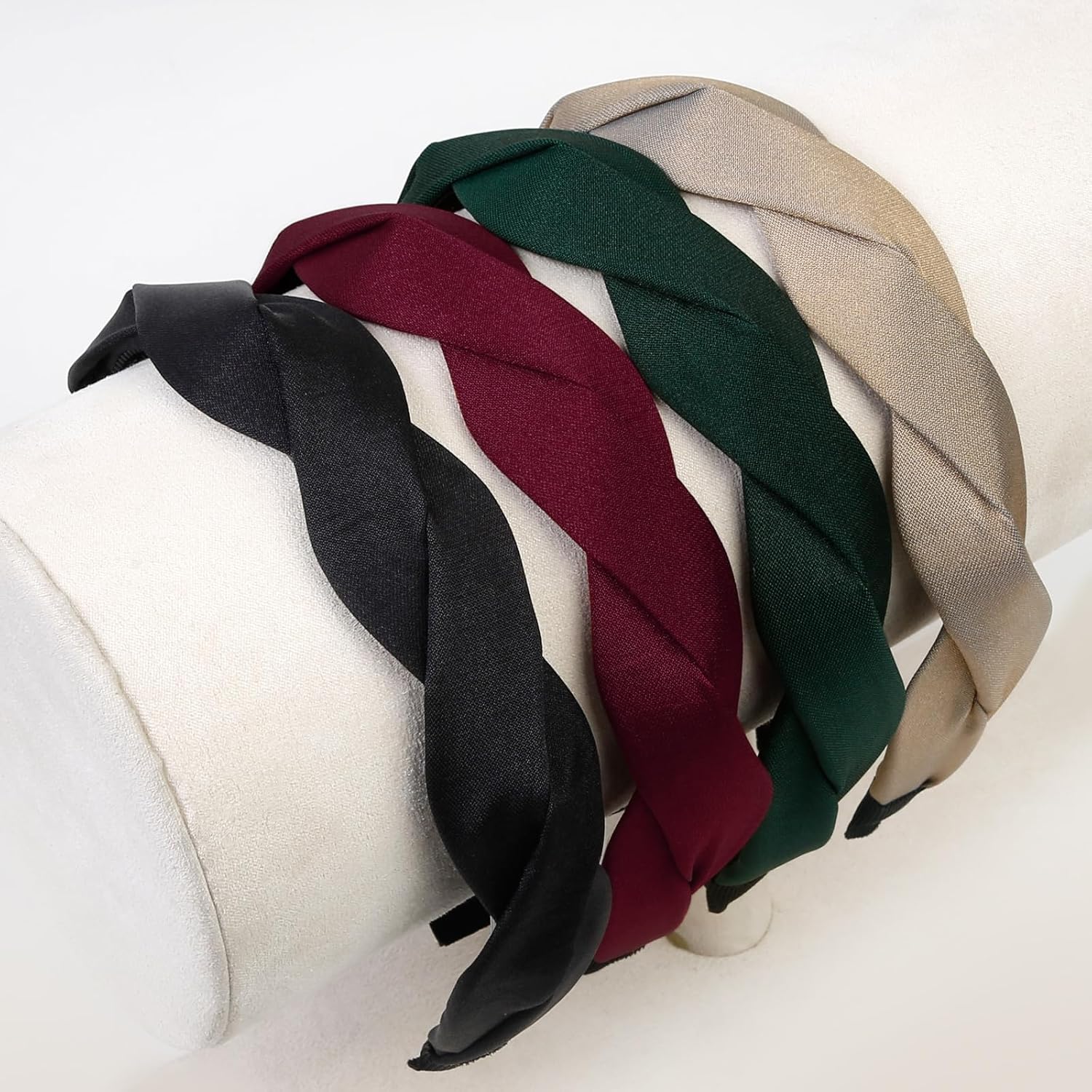 WOVOWOVO Diadema trenzada de 4 piezas para mujeres y niñas, banda ancha para el cabello a la moda, antideslizante, diseño de aro para el cabello,