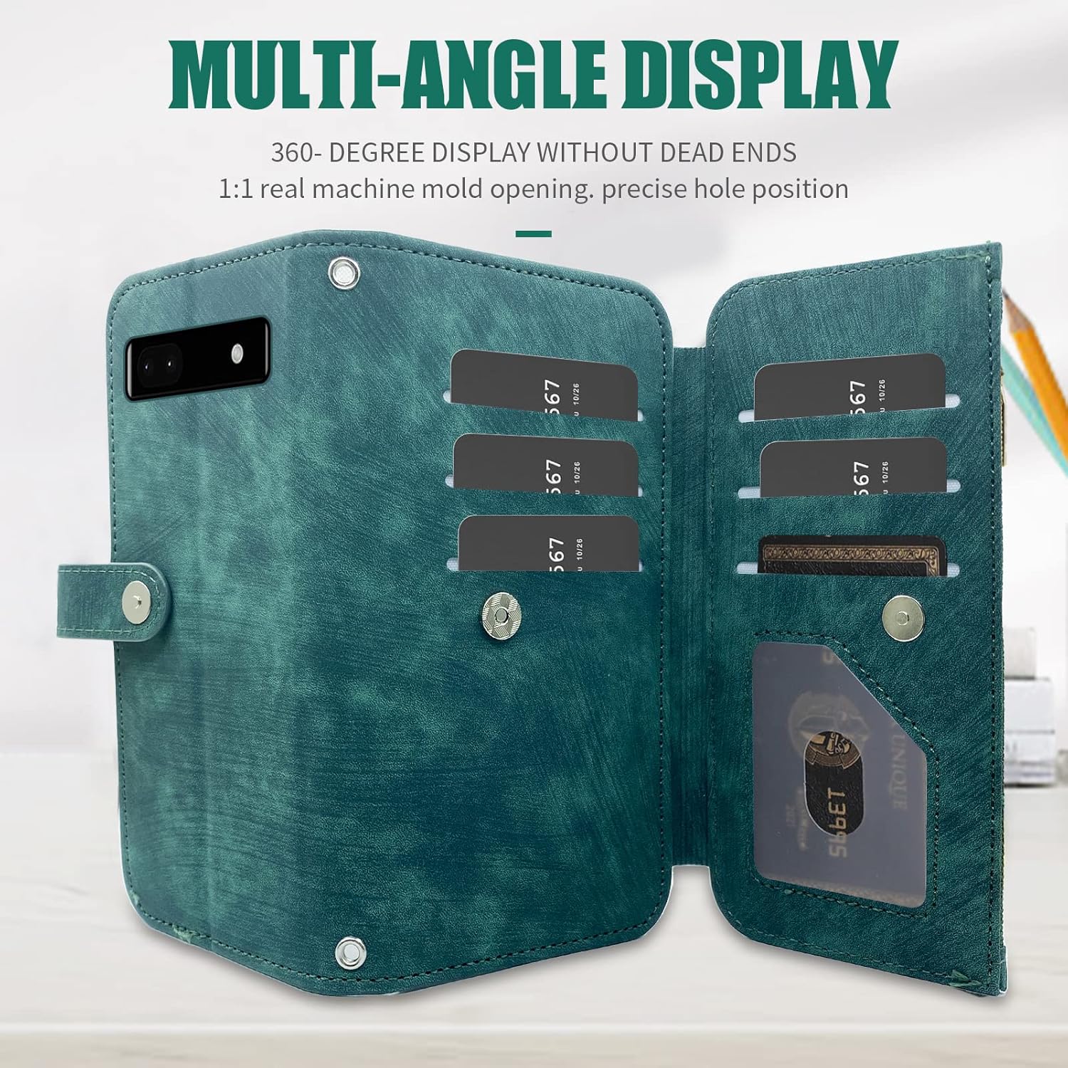 Furiet Compatible con Google Pixel 6A 5G 2022 – Funda tipo cartera con 9 ranuras para tarjetas, de cuero retro, tarjetero con tapa para tarjetas de