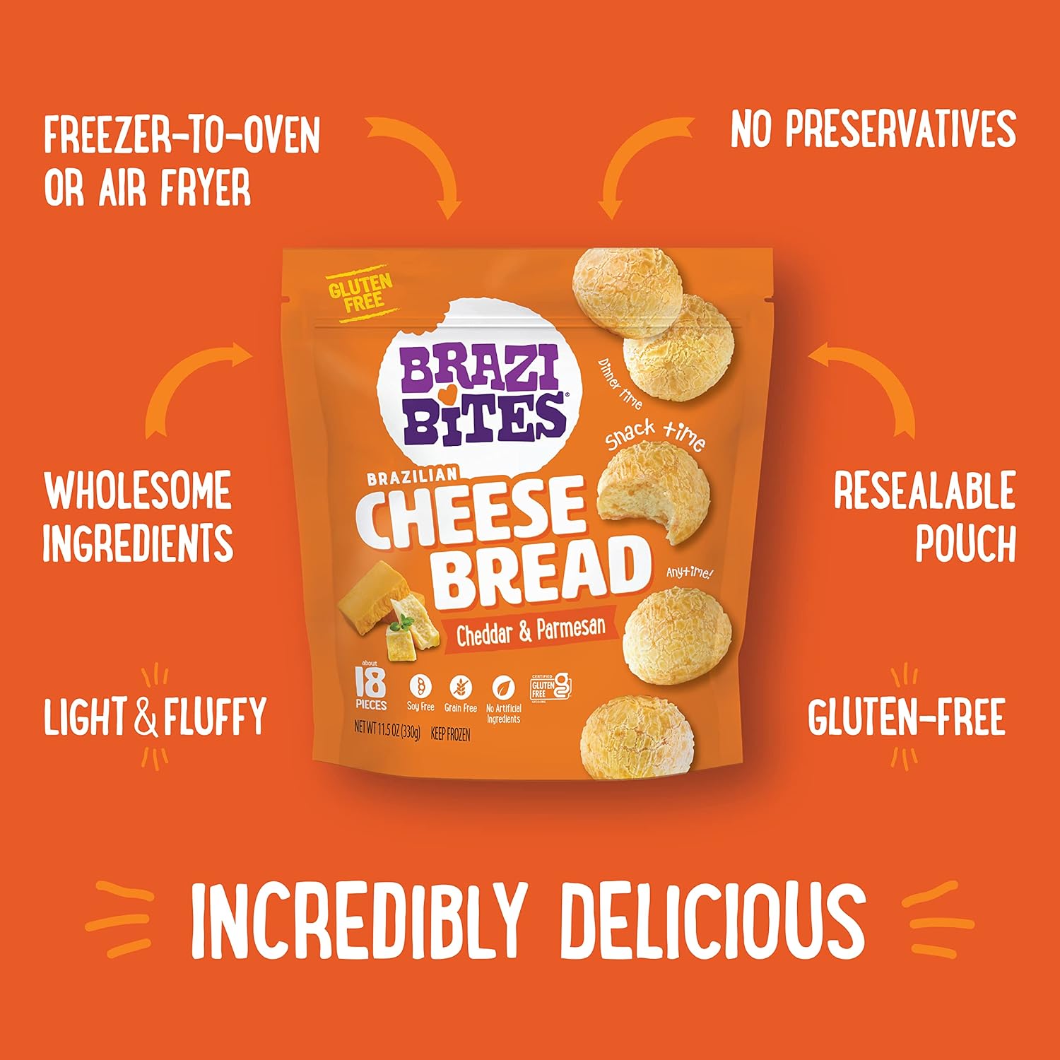 Brazi Bites Pan de queso brasileño sin gluten queso cheddar y parmesano  Snacks de pan congelados vegetarianos  Sin soja  Sin ingredientes