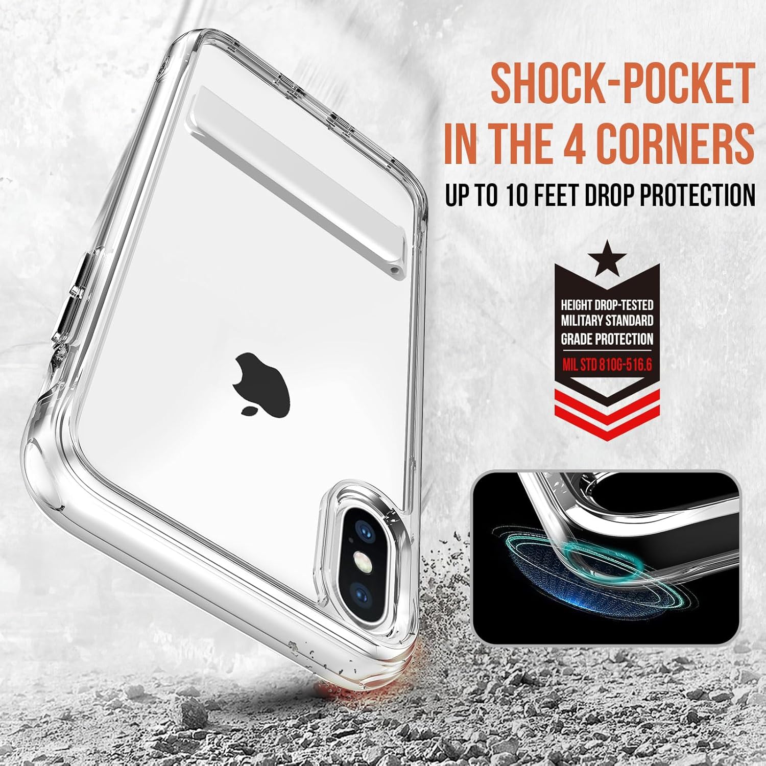 Funda para iPhone X con soporte transparente, iPhone Xs con soporte, funda transparente fina para iPhone X, 5.8 pulgadas