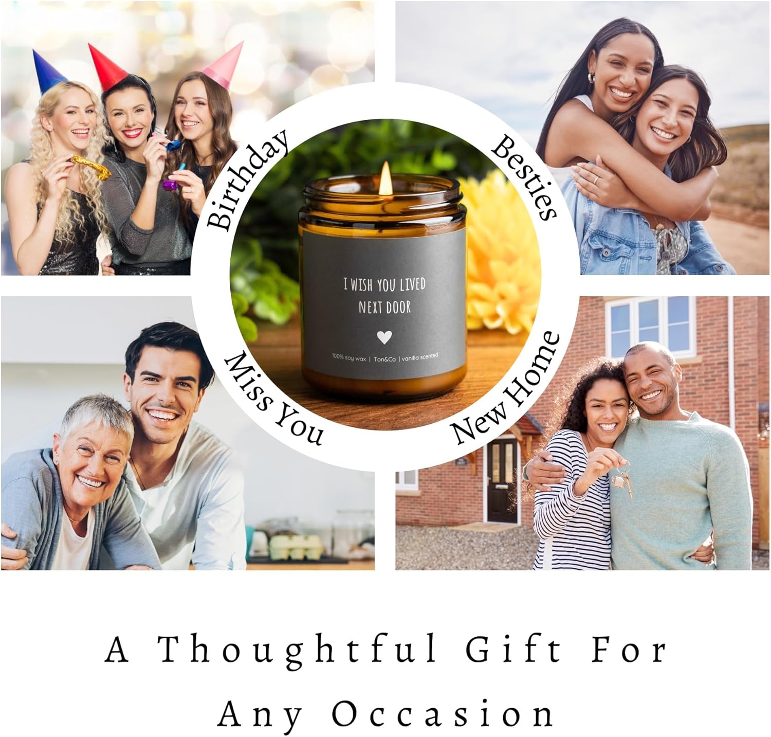 Vela de amistad con texto en inglés “I Wish You Lived Next Door”, regalos de cumpleaños para mujeres, mejores amigas, regalos de Thinking of You