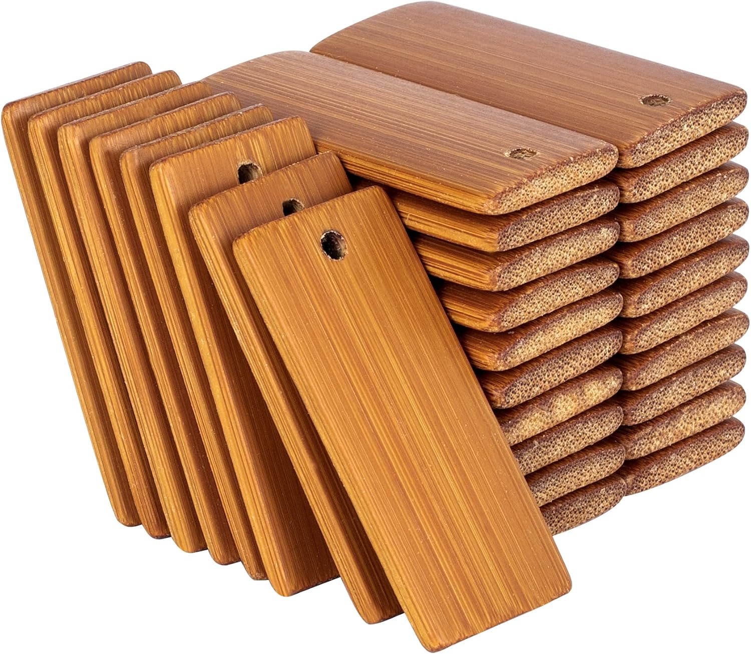 ANCIRS 100 etiquetas rectangulares de madera de 1.772 x 0.787 in para llavero, de bambú en blanco sin terminar para pintura láser, grabado