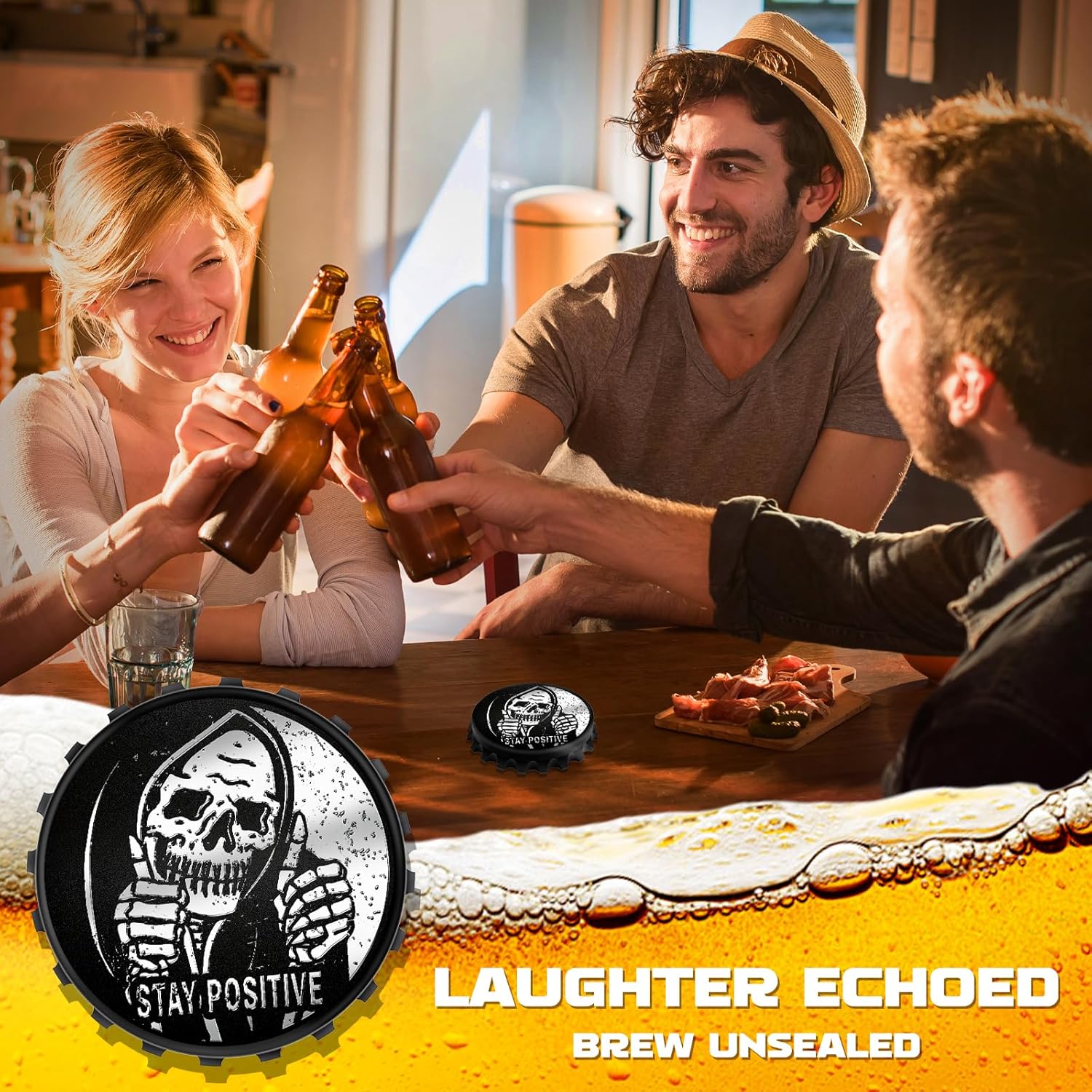 Buleens Abrebotellas magnético para nevera, lindo y divertido diseño de cerveza para refrigerador con calcomanía de esqueleto de calavera para