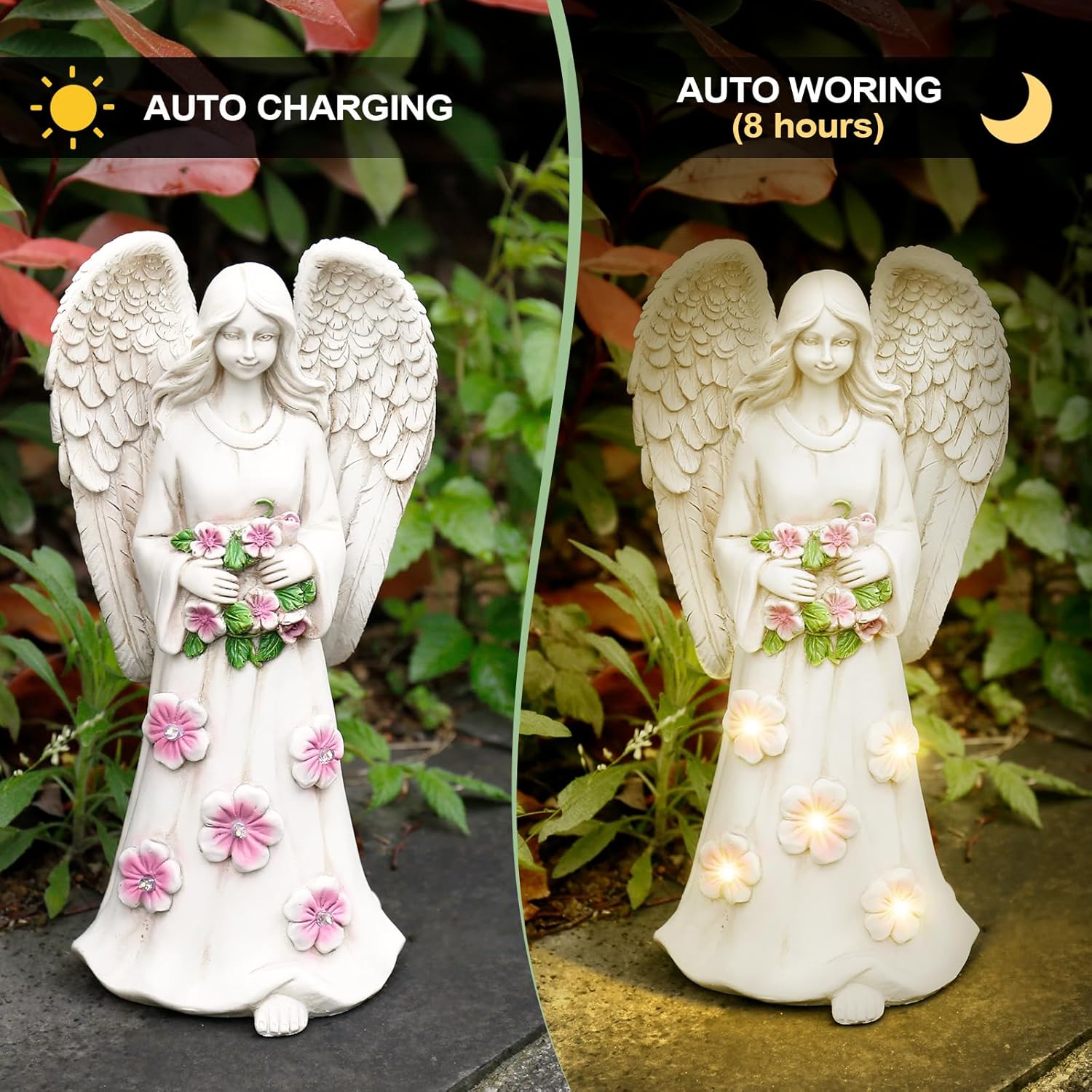 Estatuas de ángel de jardín para decoración al aire libre, figuras de jardín de 10 pulgadas con 5 LED, decoración artística para patio, césped,