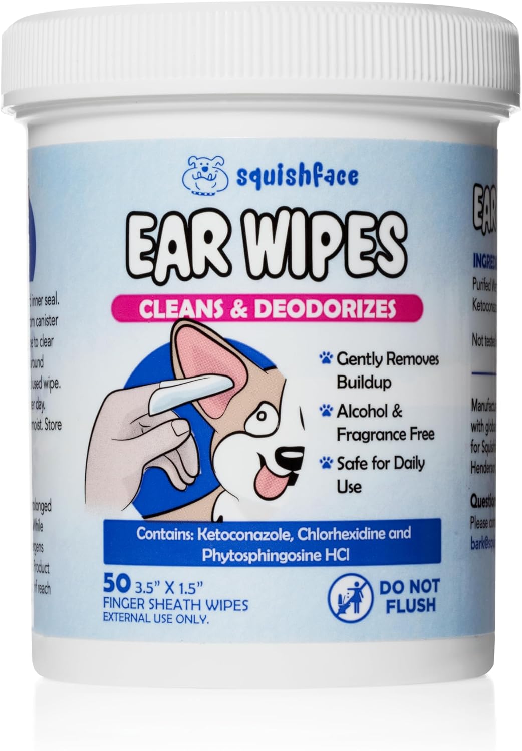 Squishface Toallitas individuales para alivio de oídos para perros, ingredientes no alérgicos y fórmula reductora de irritación, limpia y