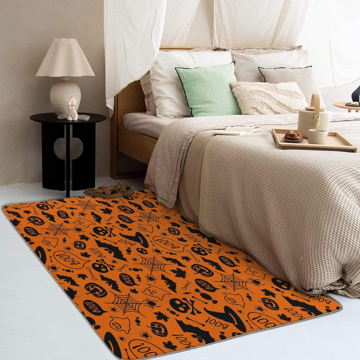 Alfombra de Halloween y decoración del hogar, alfombra de 3 x 5, naranja y negro, para sala de estar, dormitorio, alfombra temática de Halloween,