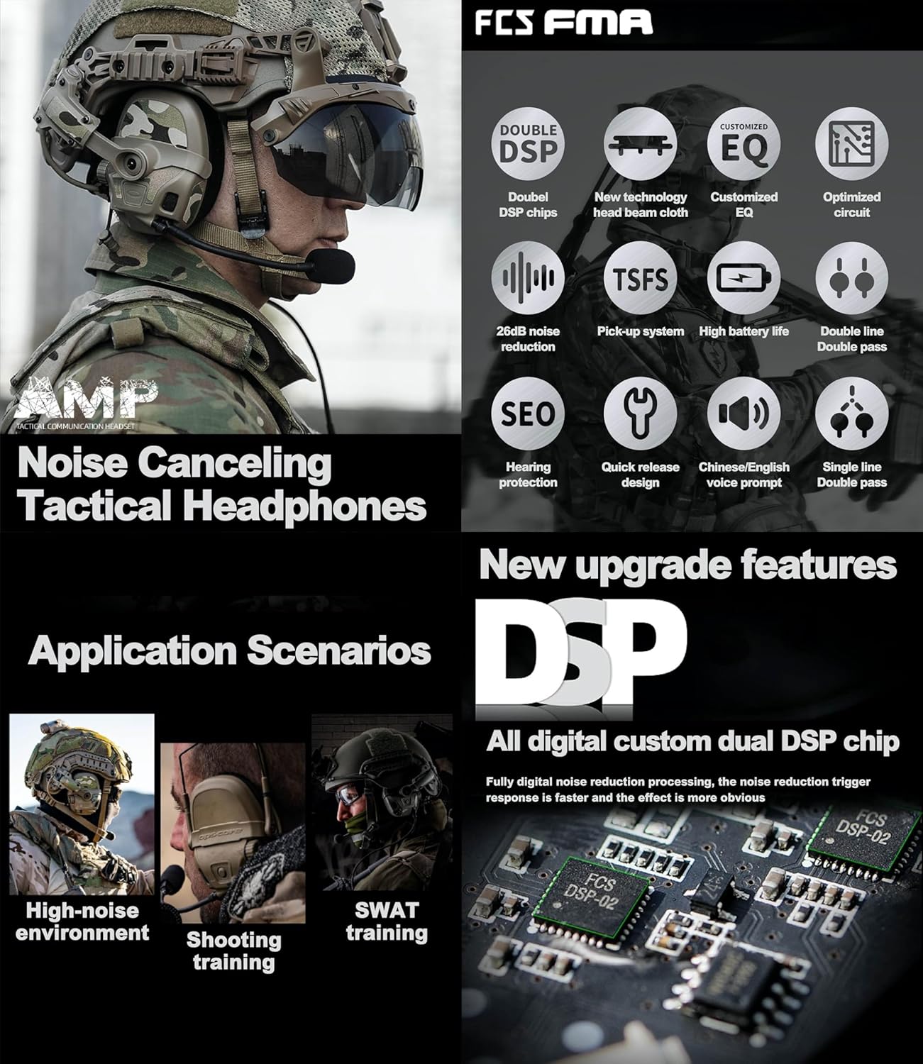 Auriculares tácticos digitales FMA AMP NRR 26dB 2024  Orejeras de protección auditiva de comunicación con reducción de ruido