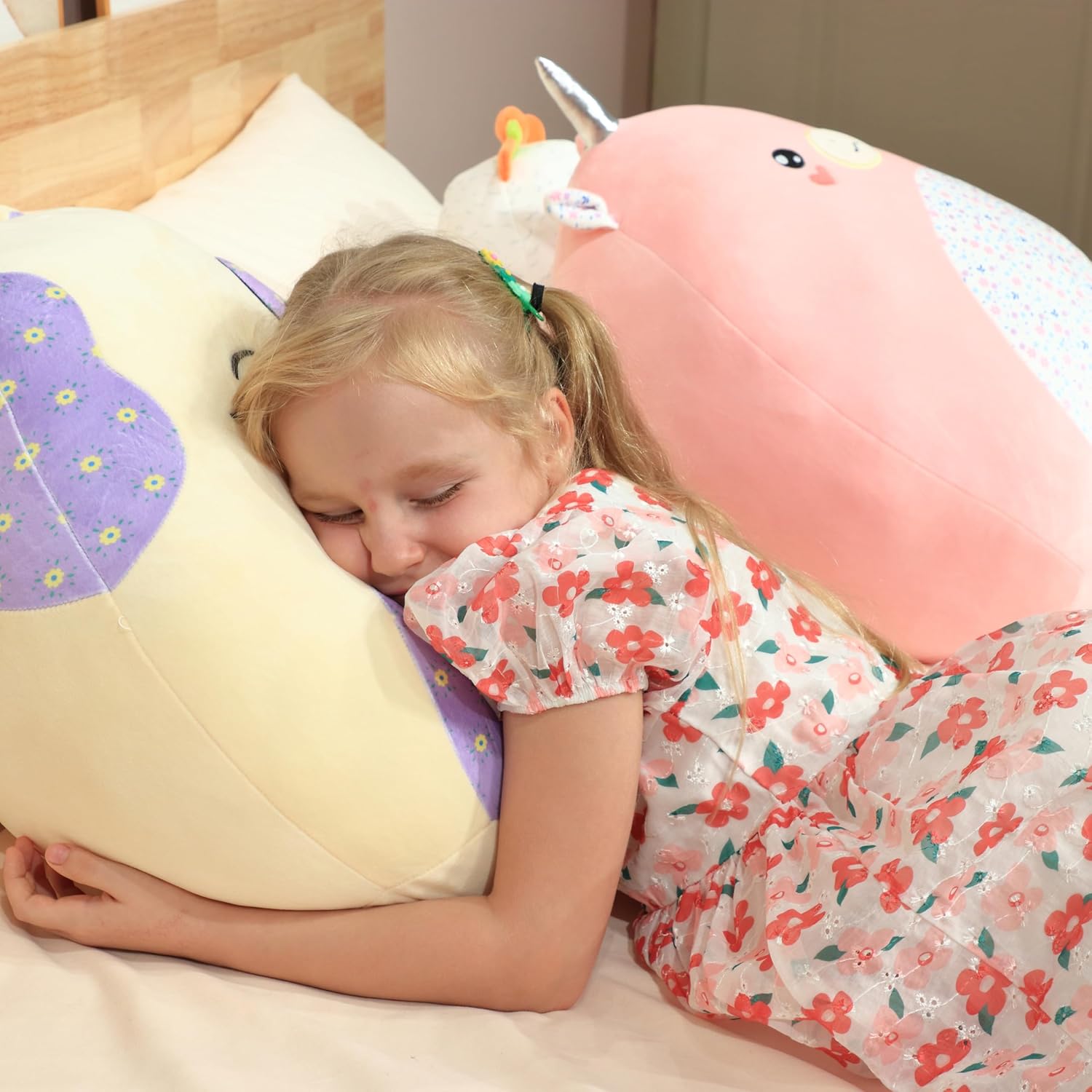 Almohada grande de felpa de gato de 20 pulgadas con vientre floral, lindo juguete de peluche suave para abrazar, animal de peluche gigante, regalo